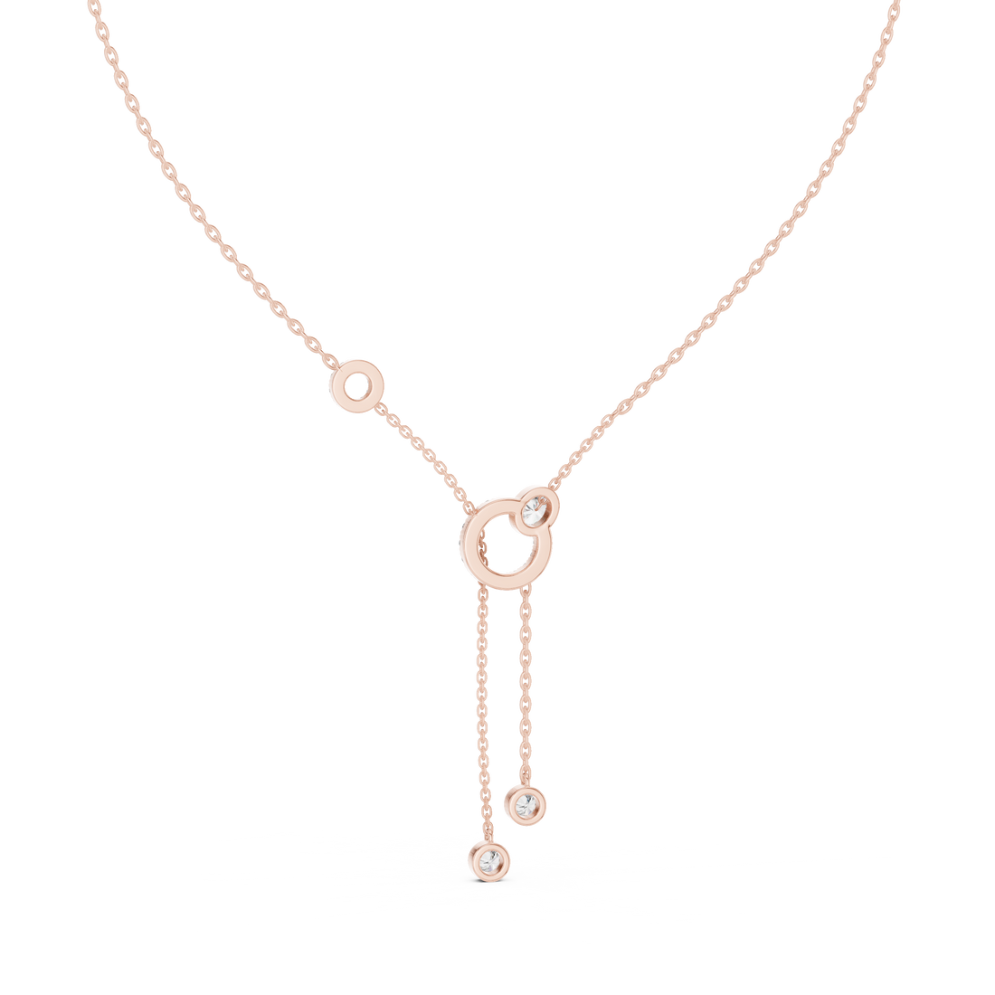Pave Circle & Solitaire Drop Lariat Necklace