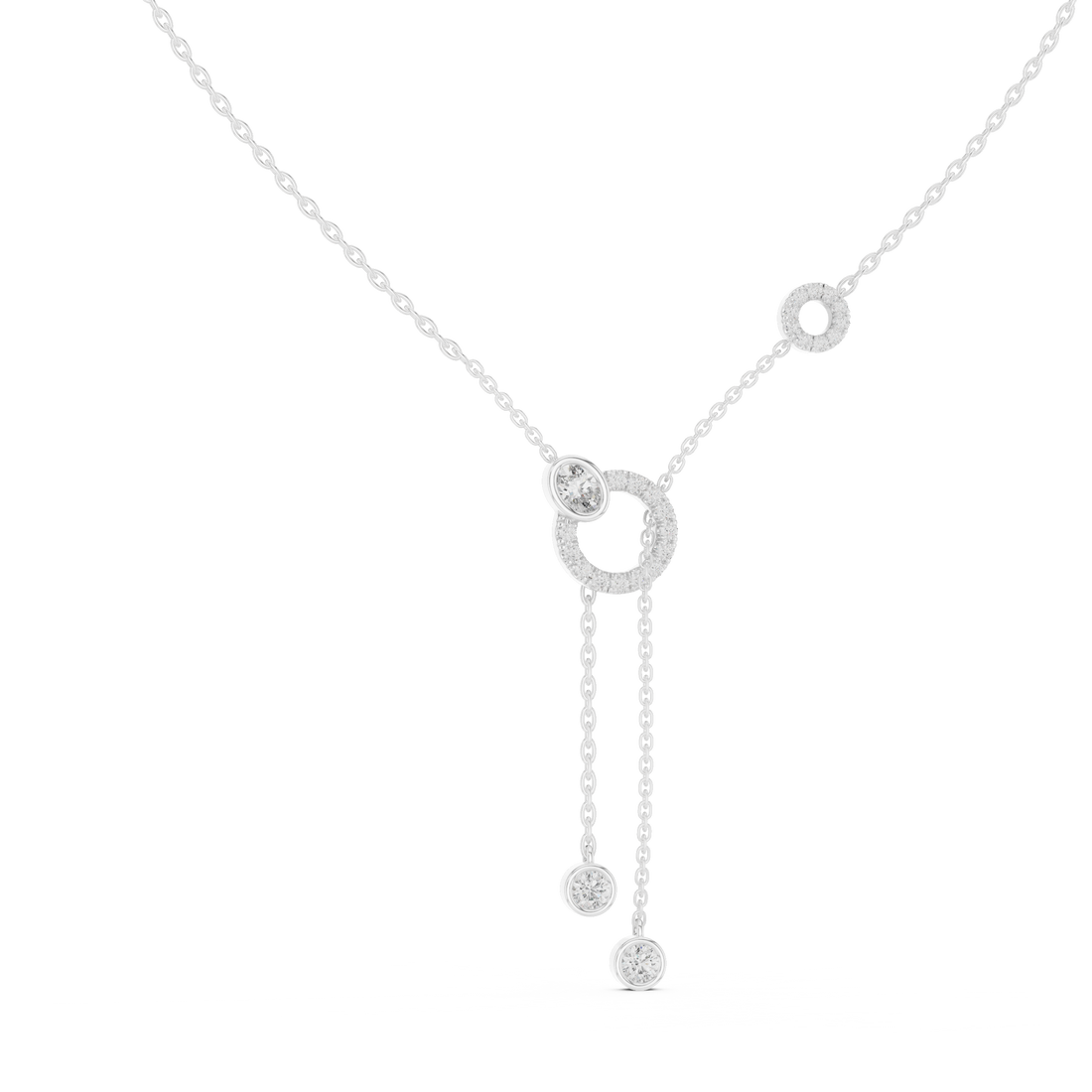 Pave Circle & Solitaire Drop Lariat Necklace