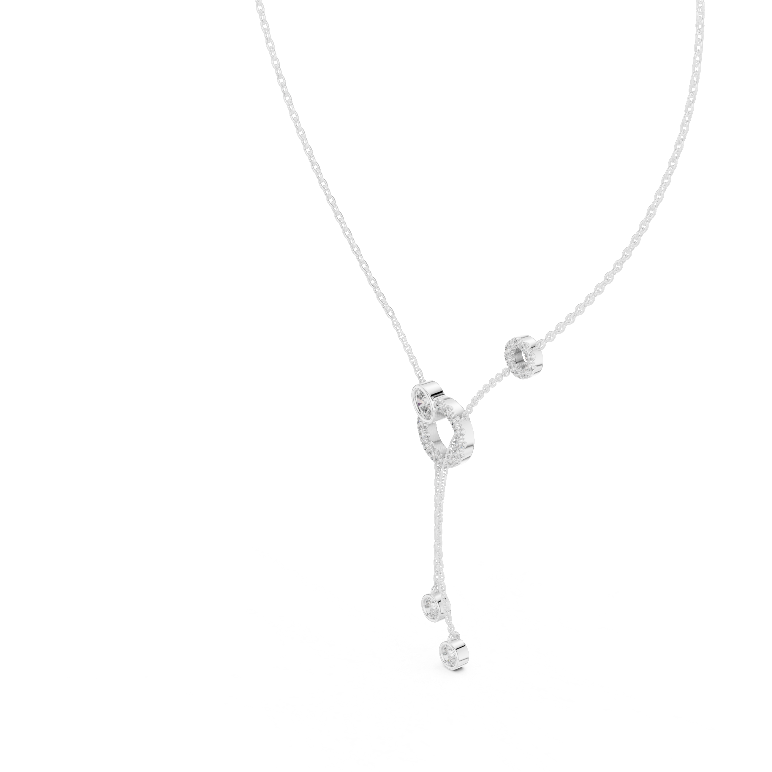 Pave Circle & Solitaire Drop Lariat Necklace