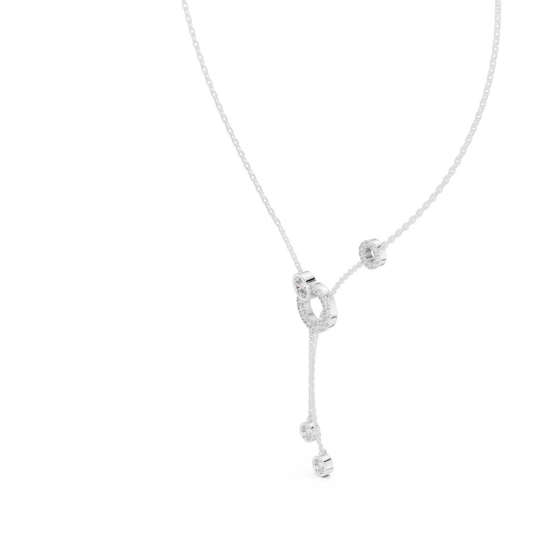 Pave Circle & Solitaire Drop Lariat Necklace