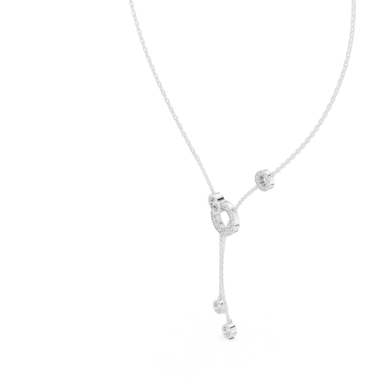 Pave Circle & Solitaire Drop Lariat Necklace