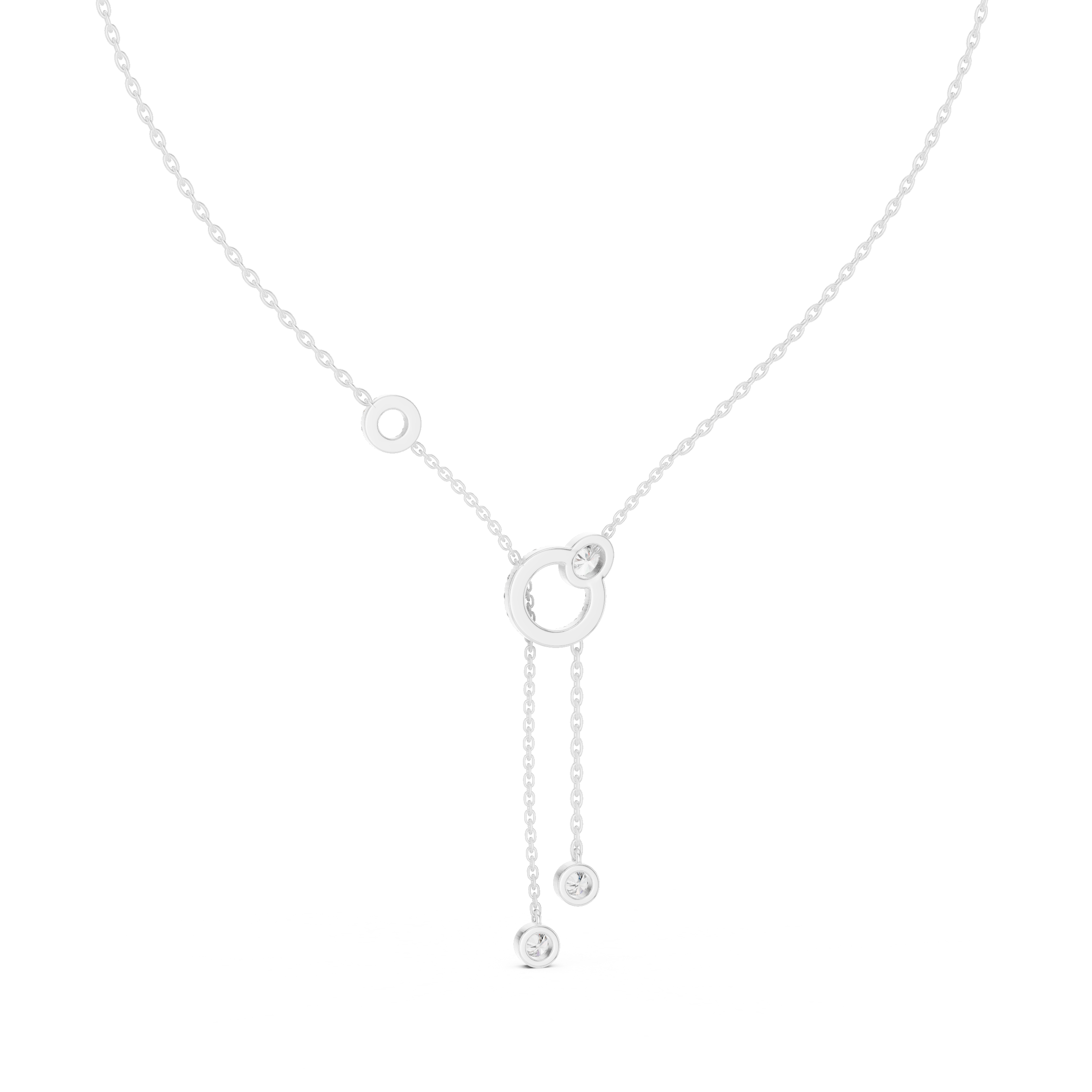 Pave Circle & Solitaire Drop Lariat Necklace