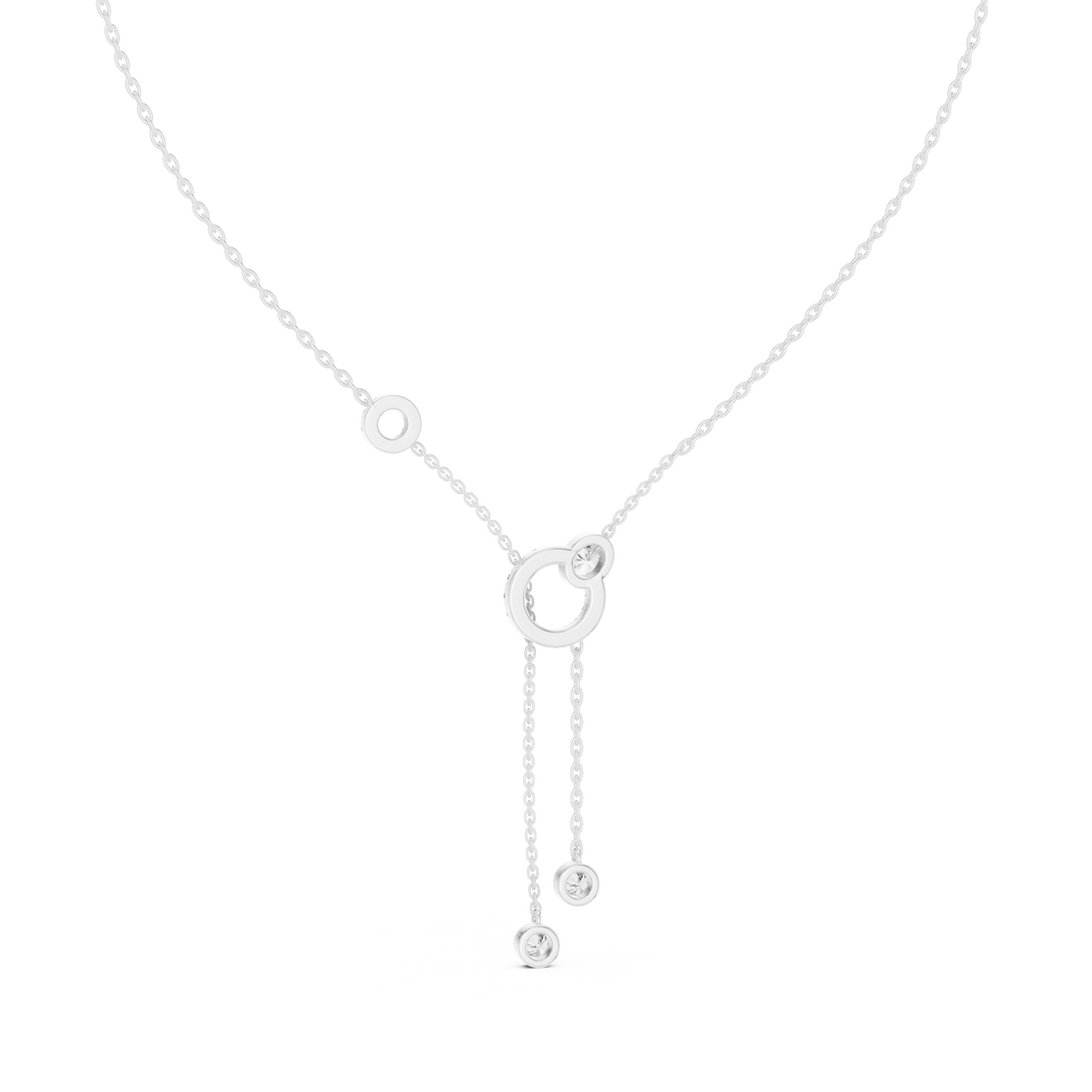 Pave Circle & Solitaire Drop Lariat Necklace
