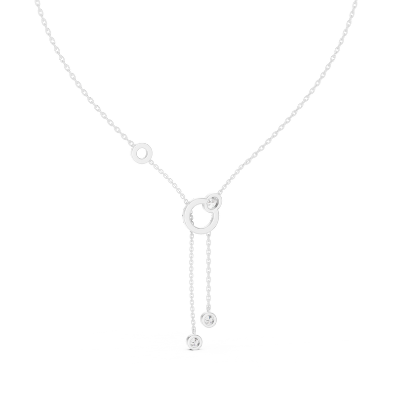 Pave Circle & Solitaire Drop Lariat Necklace