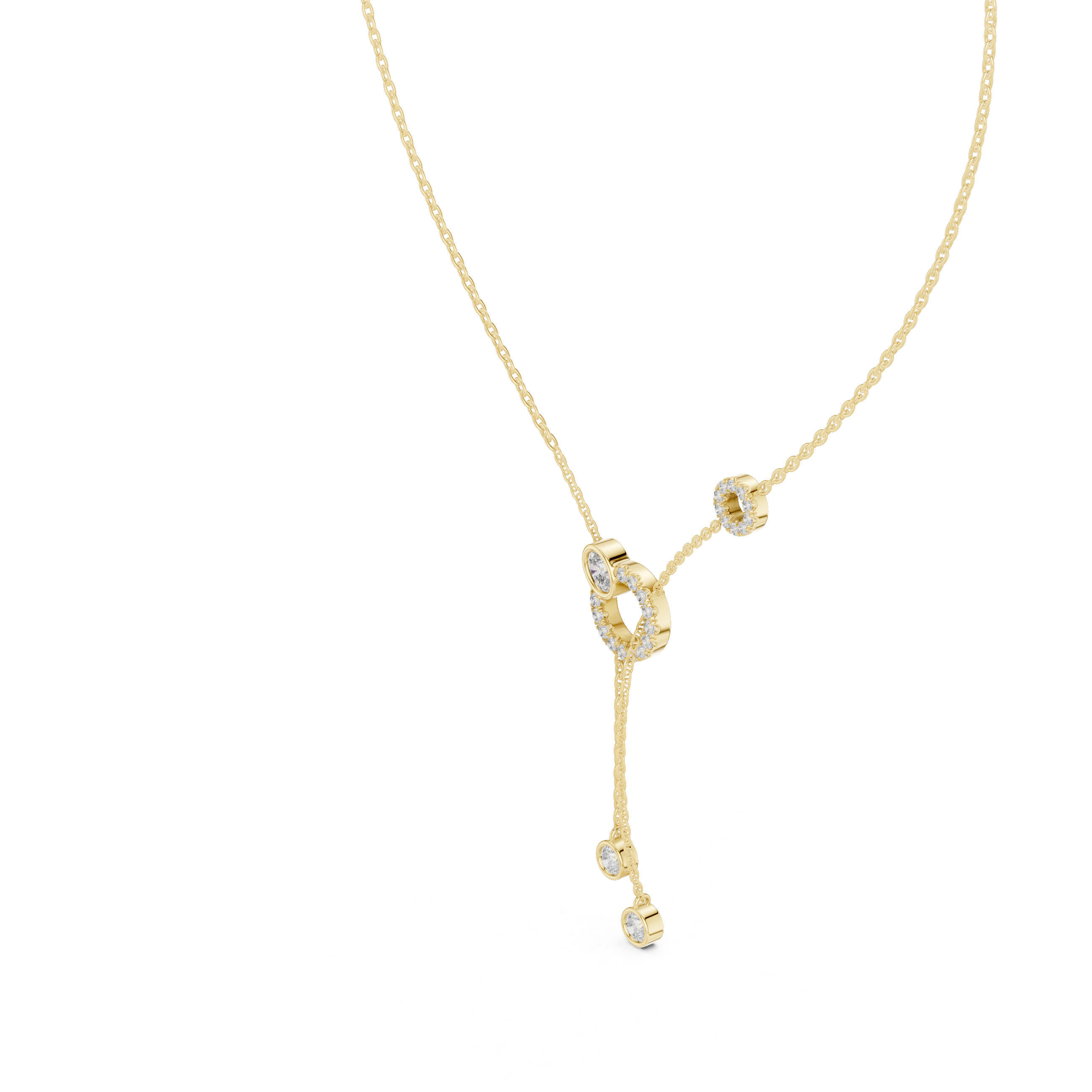 Pave Circle & Solitaire Drop Lariat Necklace
