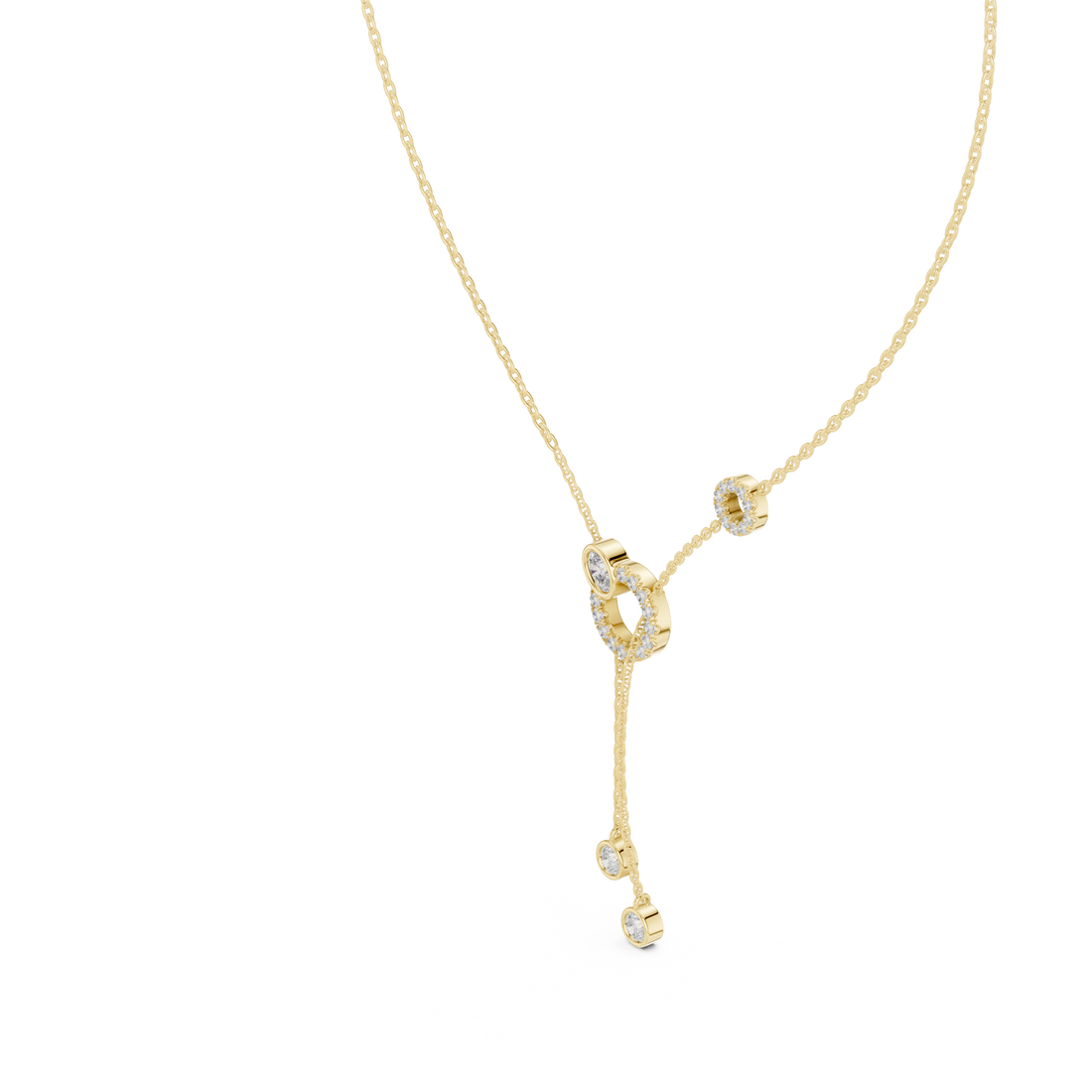 Pave Circle & Solitaire Drop Lariat Necklace