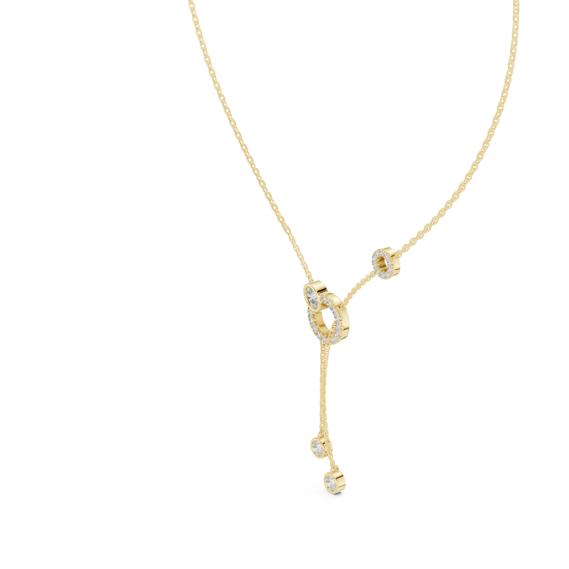 Pave Circle & Solitaire Drop Lariat Necklace