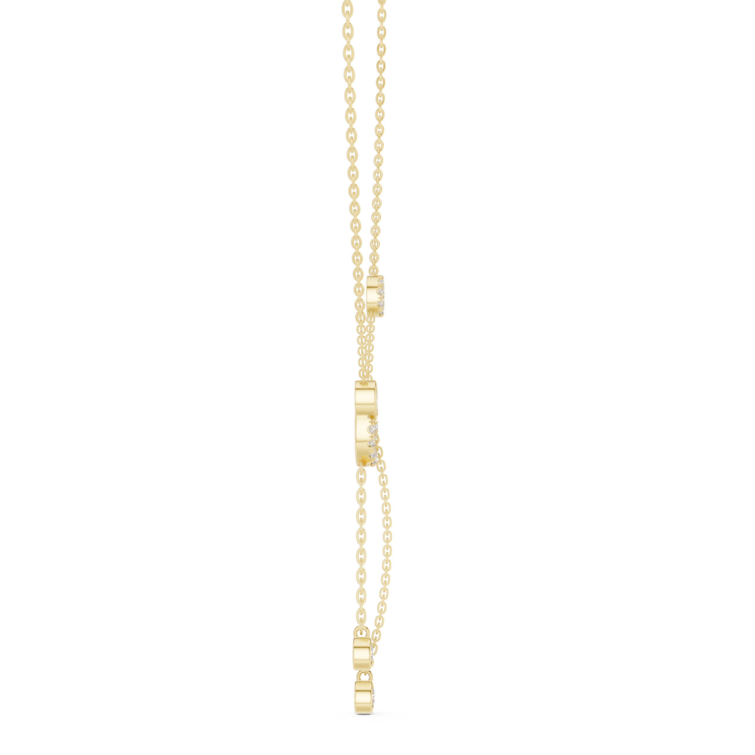 Pave Circle & Solitaire Drop Lariat Necklace