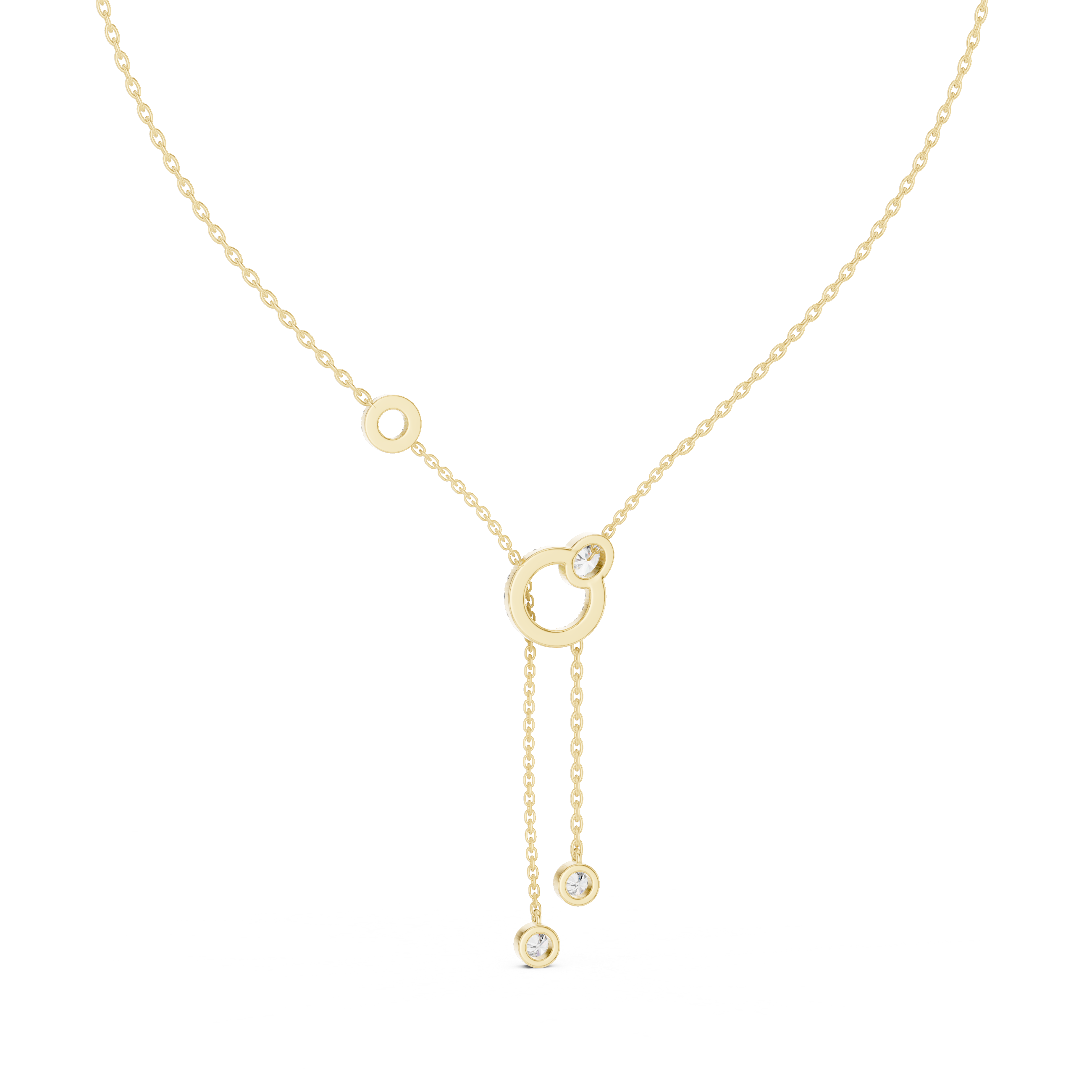 Pave Circle & Solitaire Drop Lariat Necklace