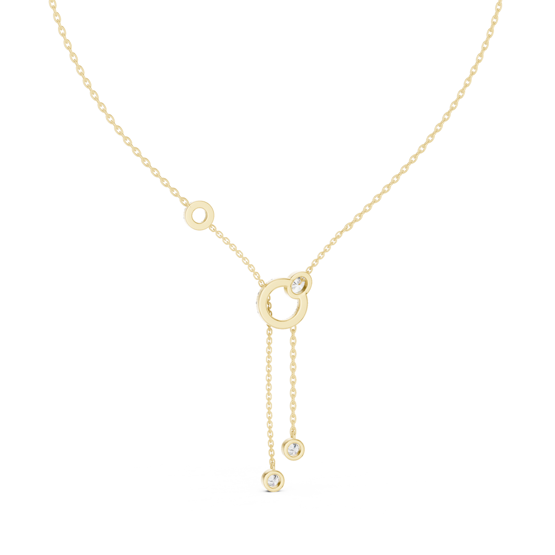 Pave Circle & Solitaire Drop Lariat Necklace