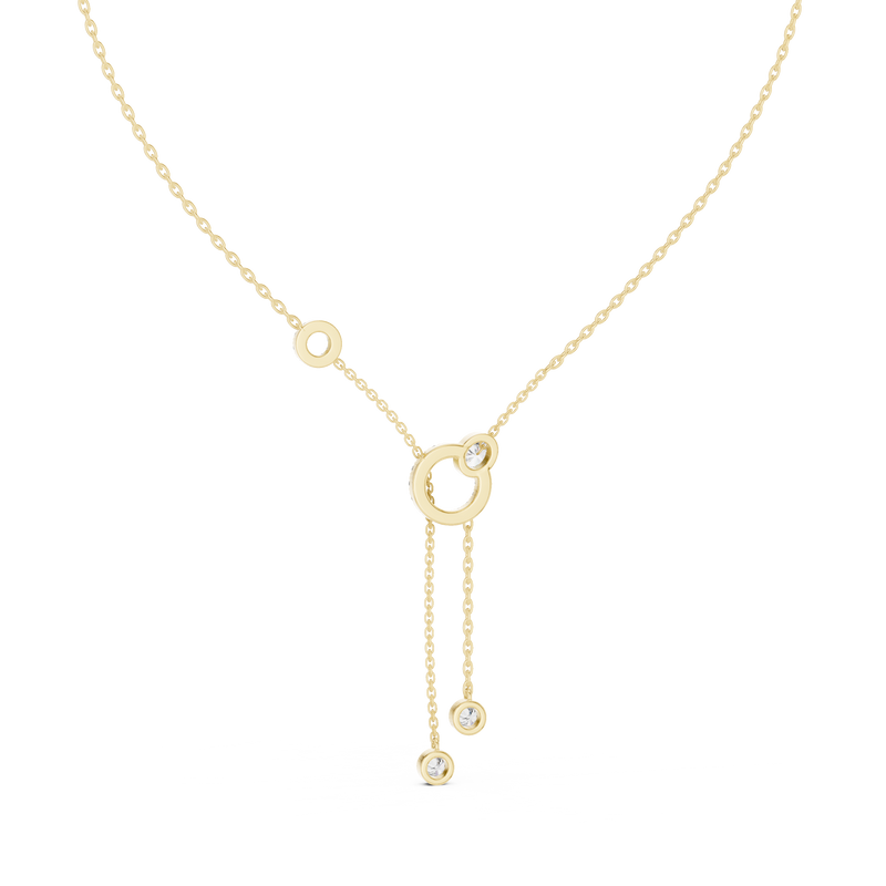 Pave Circle & Solitaire Drop Lariat Necklace