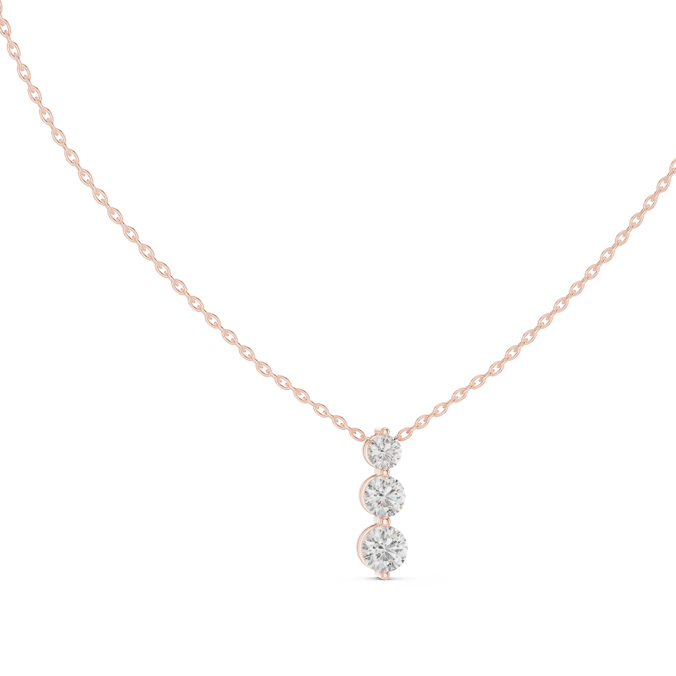 Three Stone Round Vertical Drop Necklace