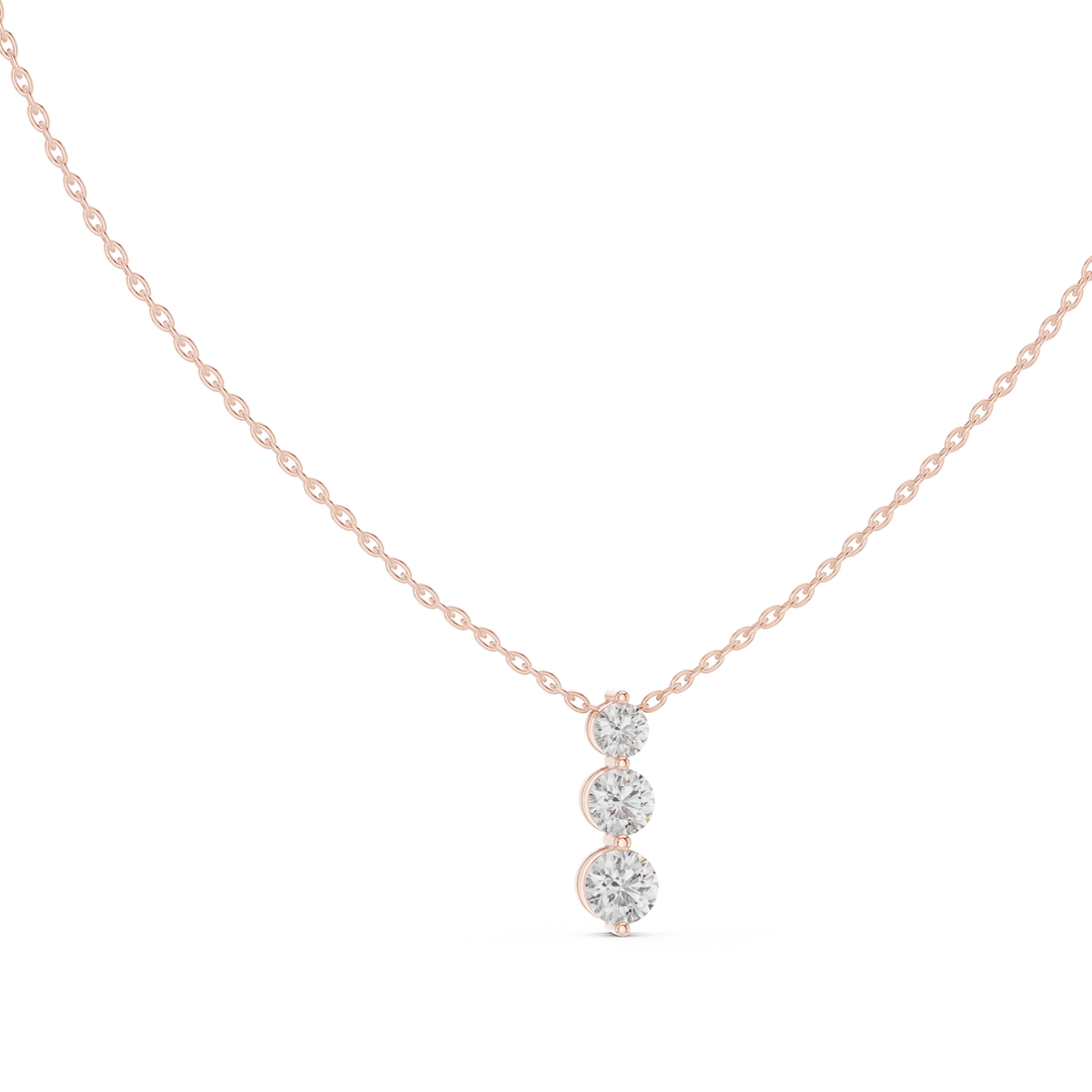 Three Stone Round Vertical Drop Necklace
