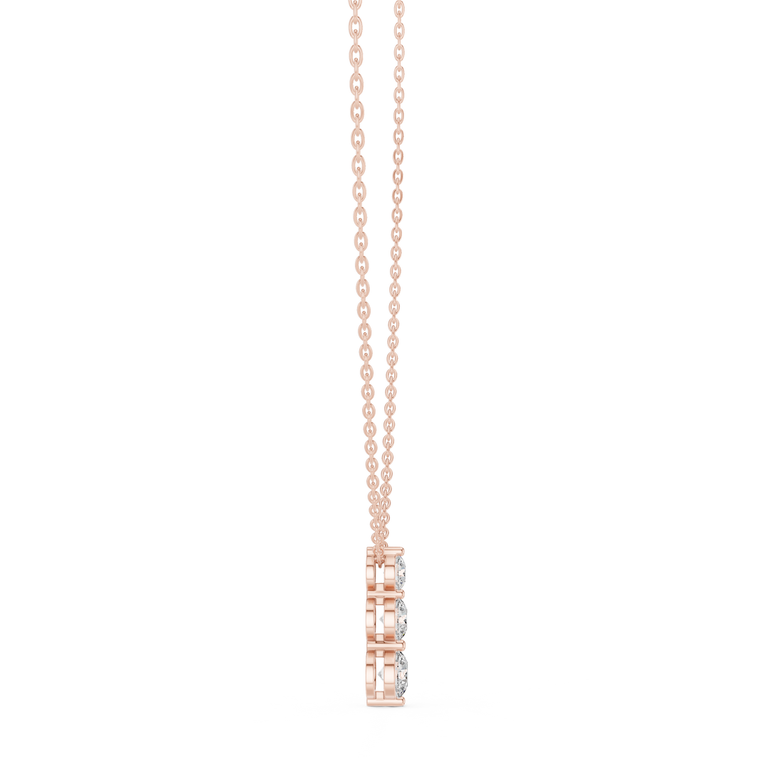 Three Stone Round Vertical Drop Necklace