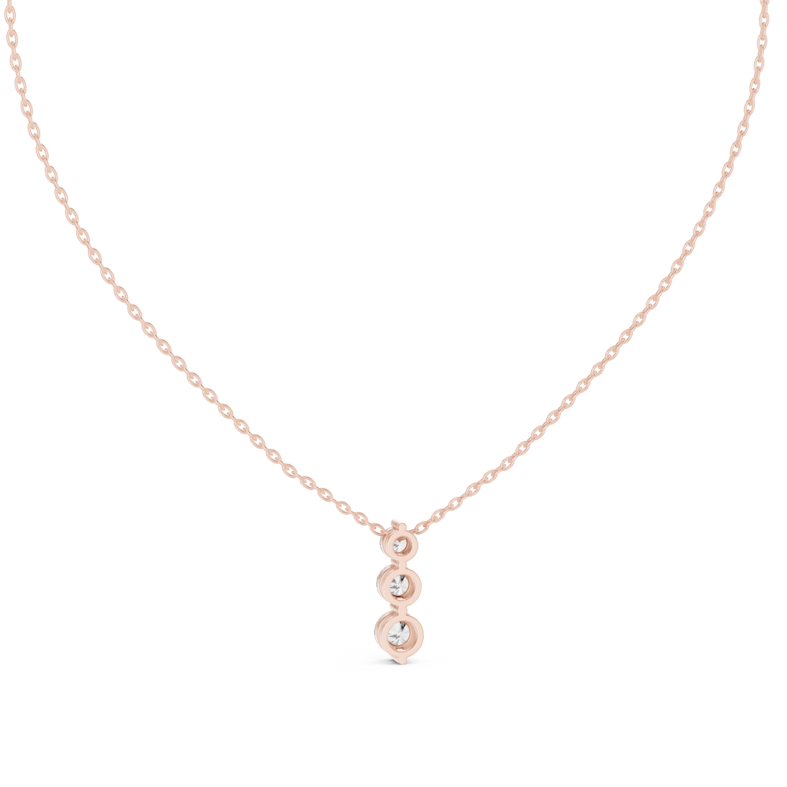 Three Stone Round Vertical Drop Necklace