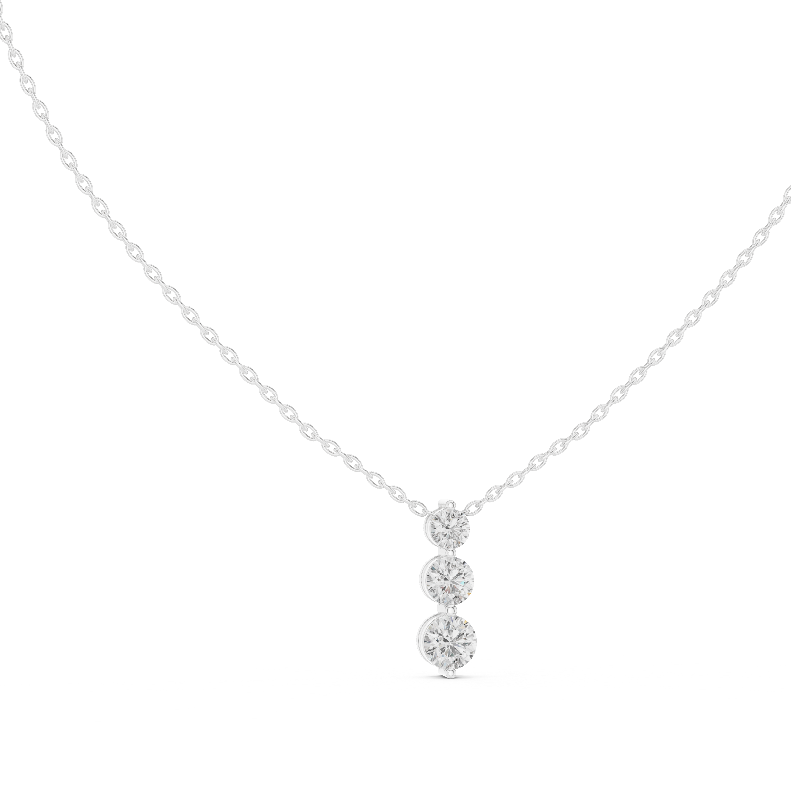 Three Stone Round Vertical Drop Necklace