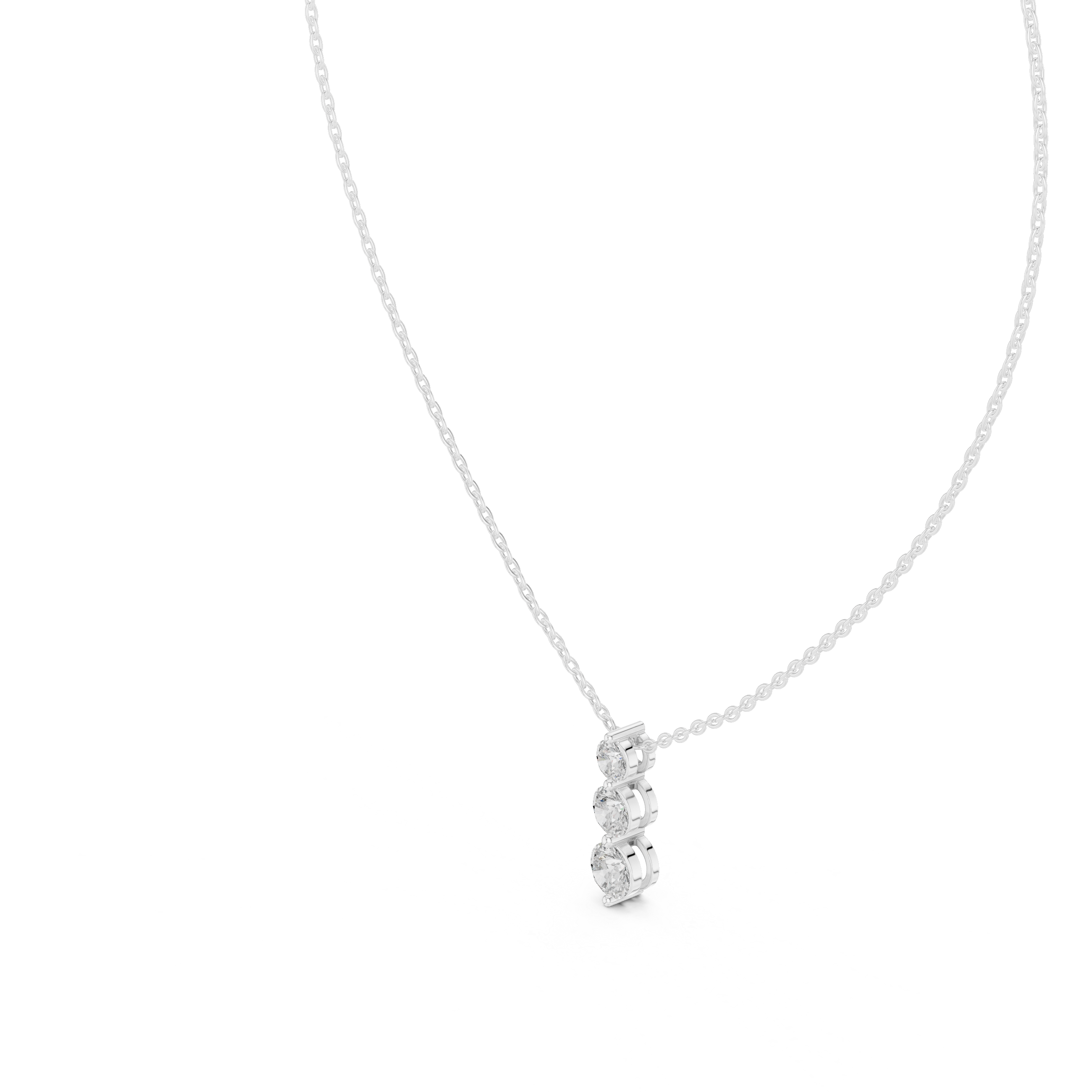 Three Stone Round Vertical Drop Necklace