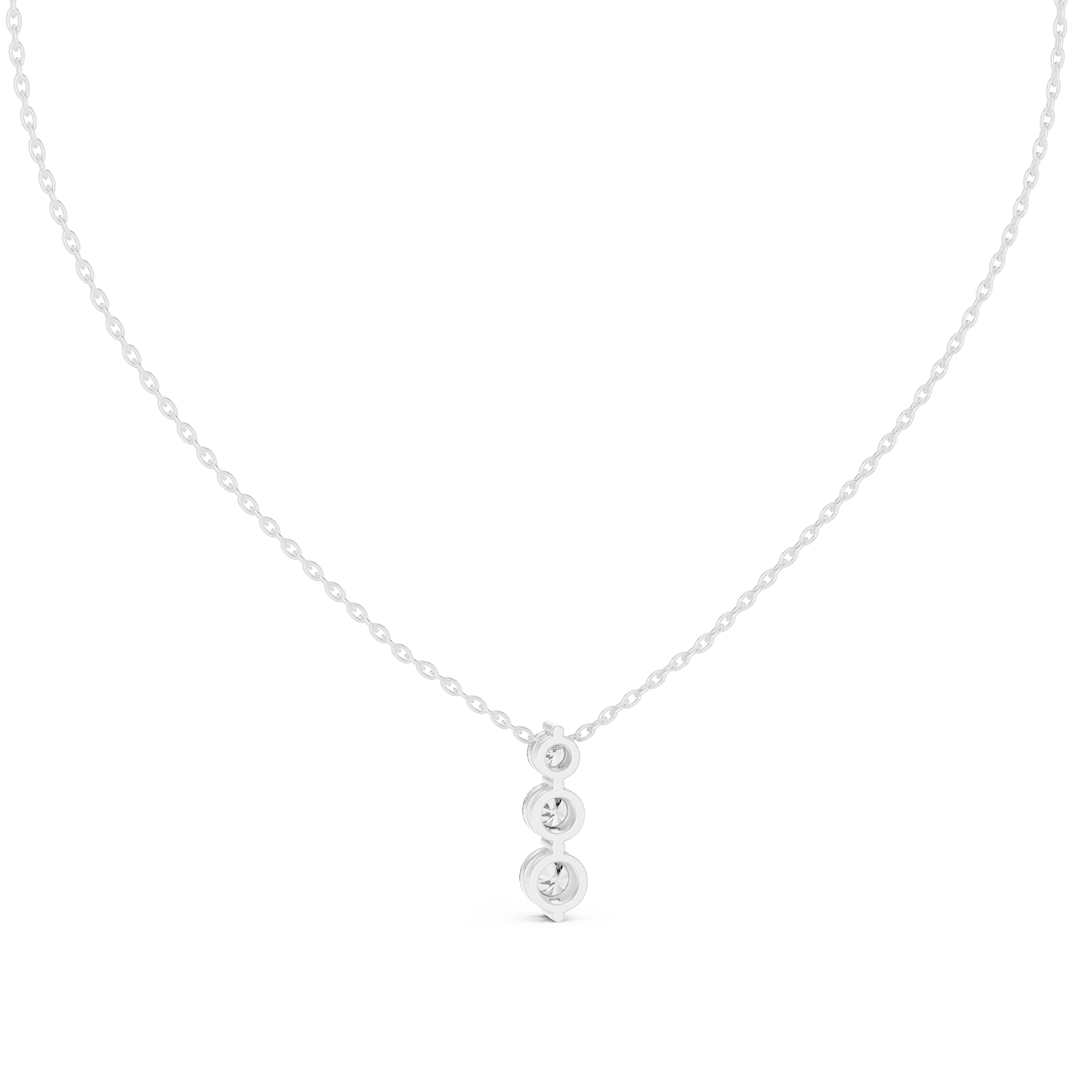 Three Stone Round Vertical Drop Necklace