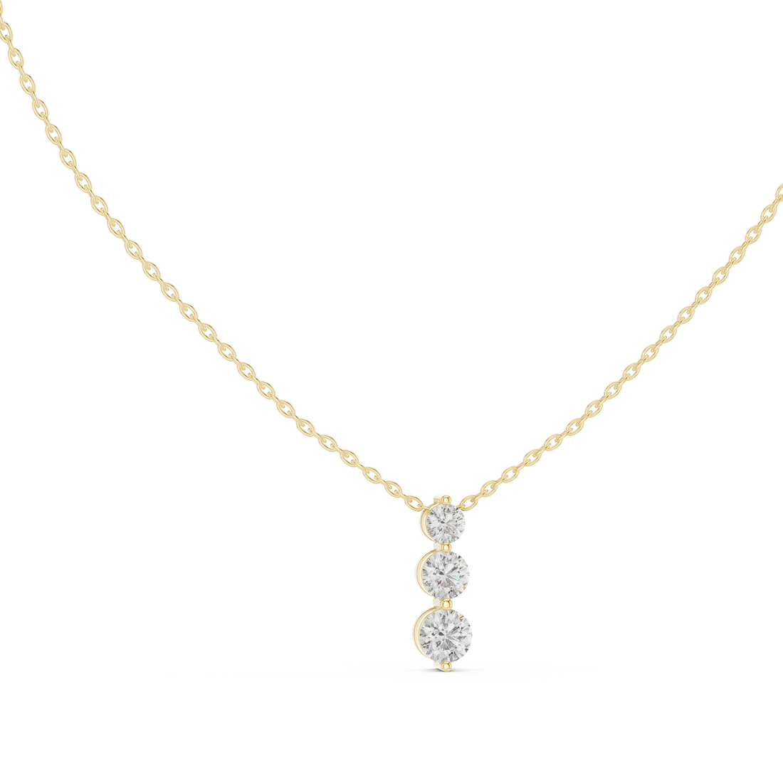 Three Stone Round Vertical Drop Necklace