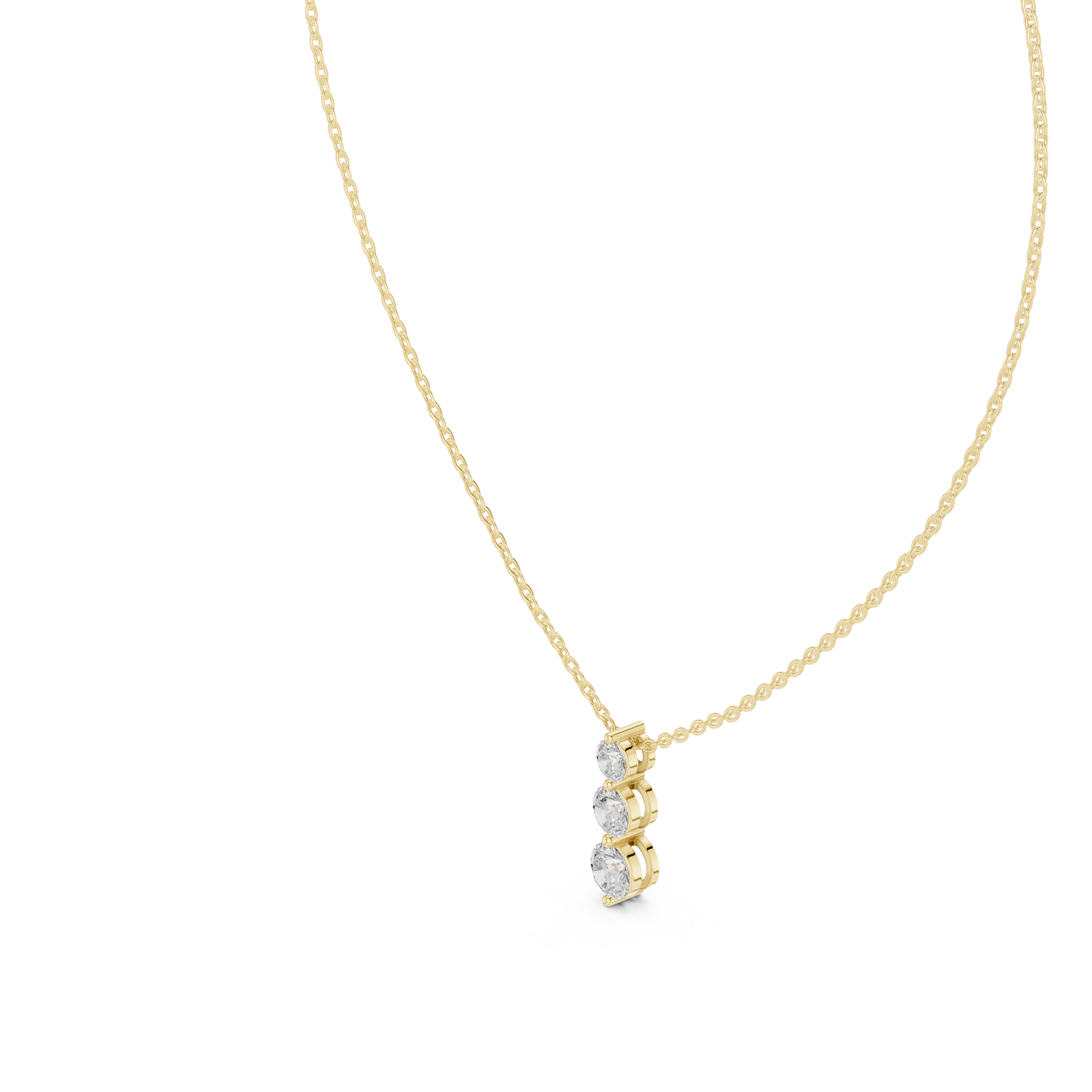 Three Stone Round Vertical Drop Necklace