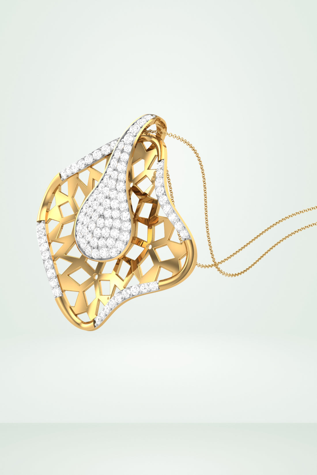 Modern Abstract Leaf Diamond Pendant