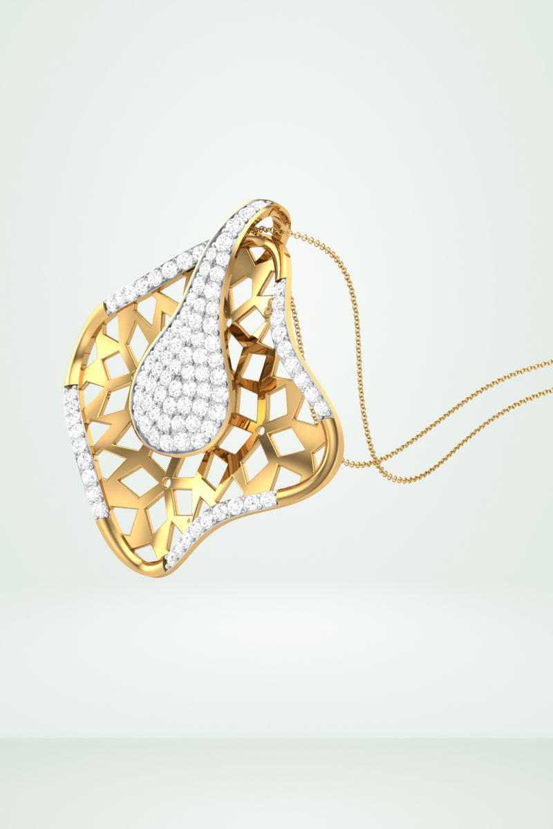 Modern Abstract Leaf Diamond Pendant