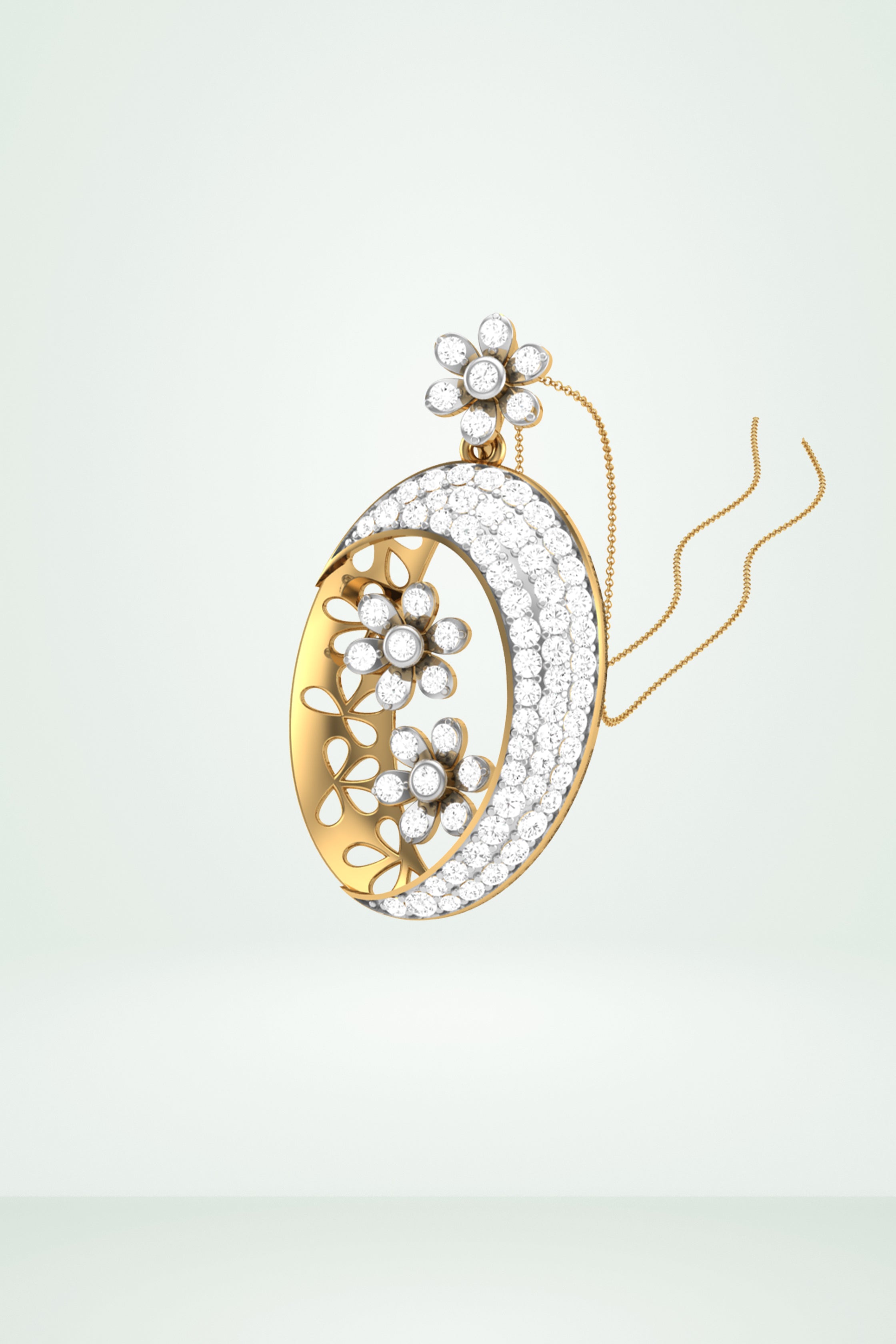 Floral Oval Diamond Pendant