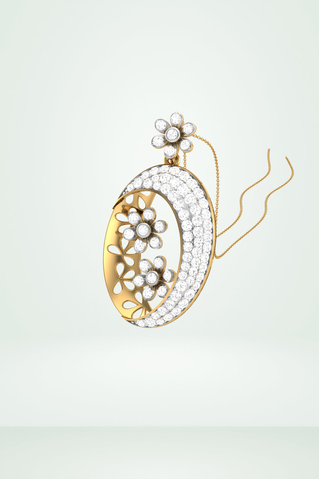 Floral Oval Diamond Pendant