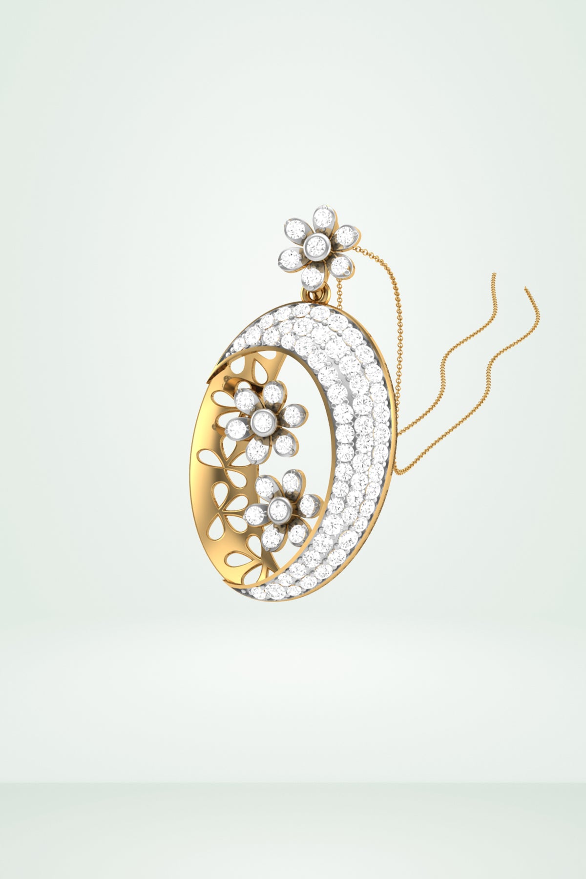 Floral Oval Diamond Pendant