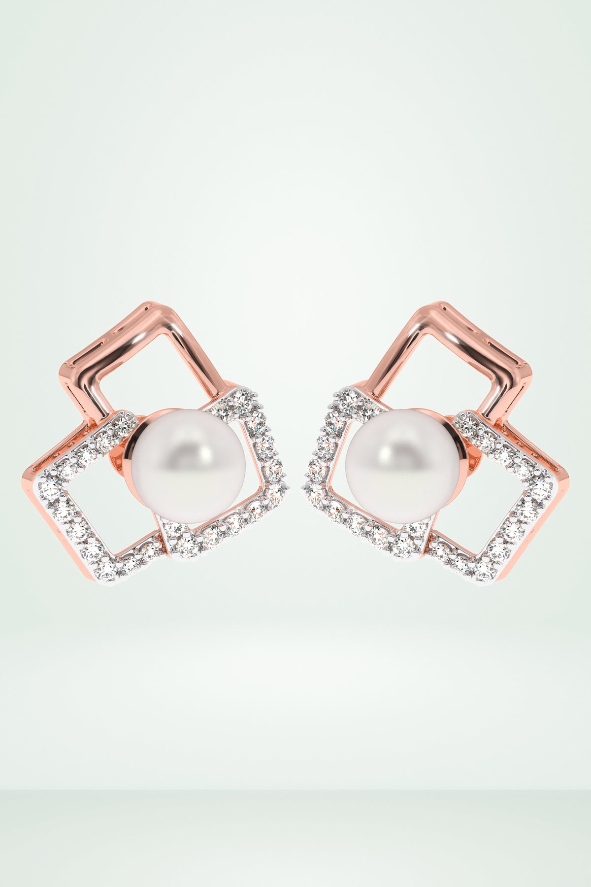 Interlocking Square Pearl Earring