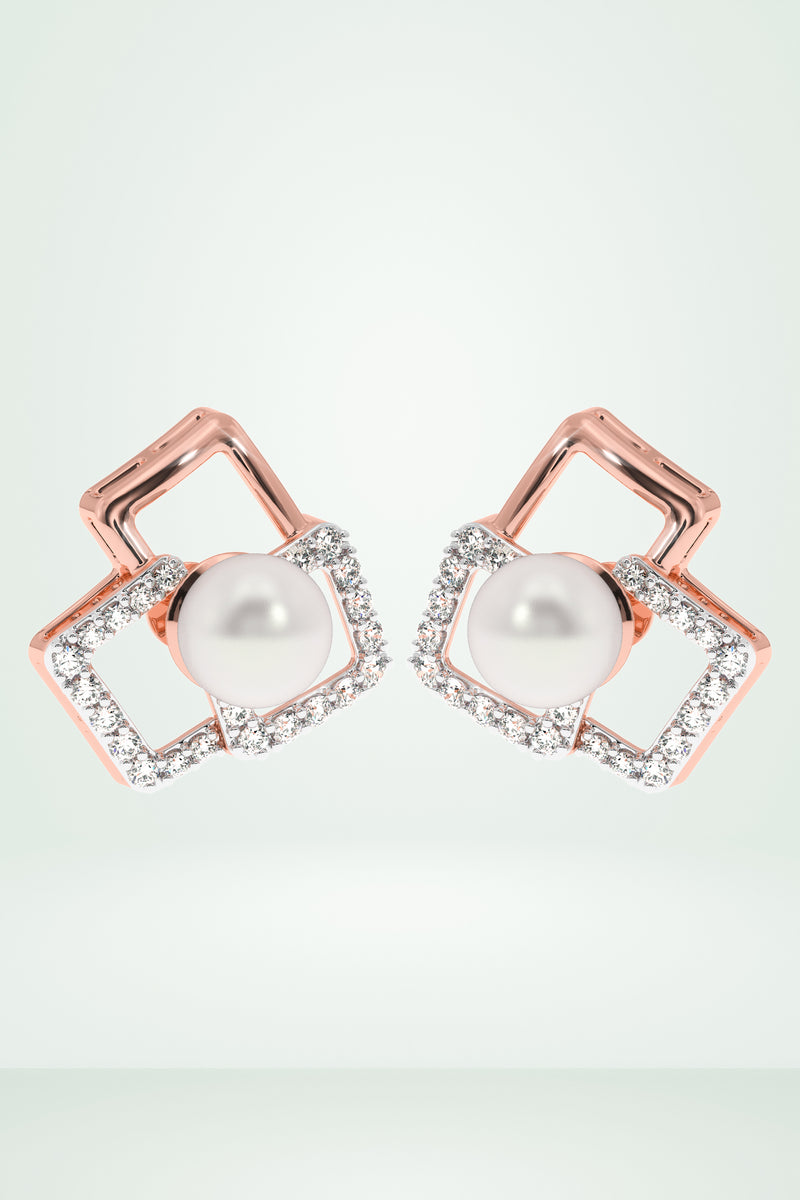 Interlocking Square Pearl Earring