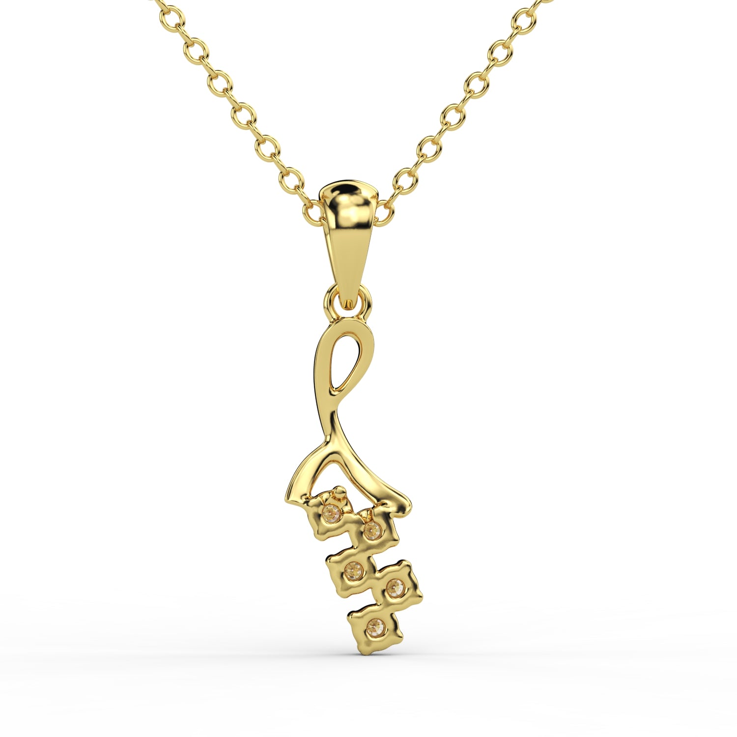 Vertical diamond cluster pendant in gold setting