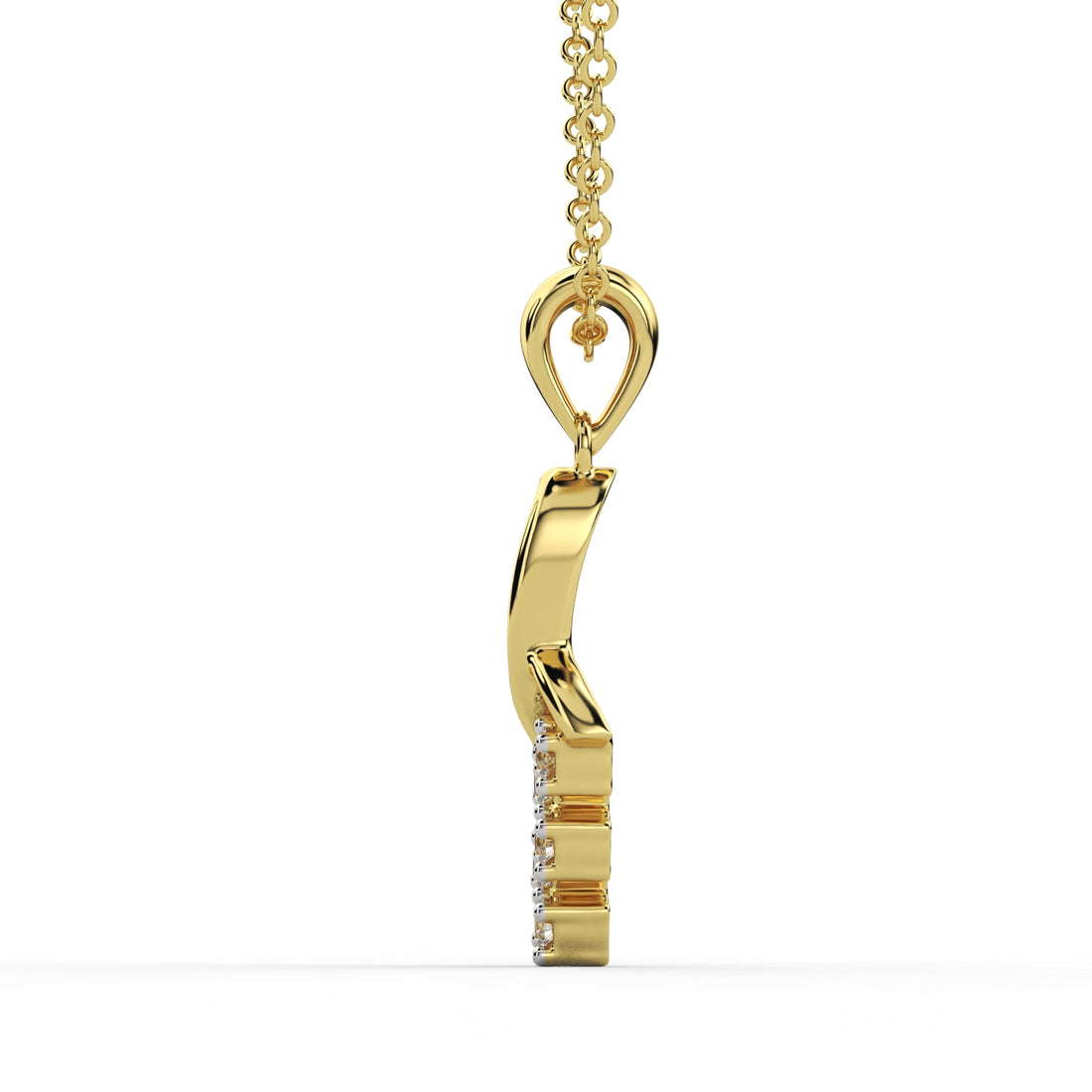 Luxury curved gold pendant with vertical diamond setting