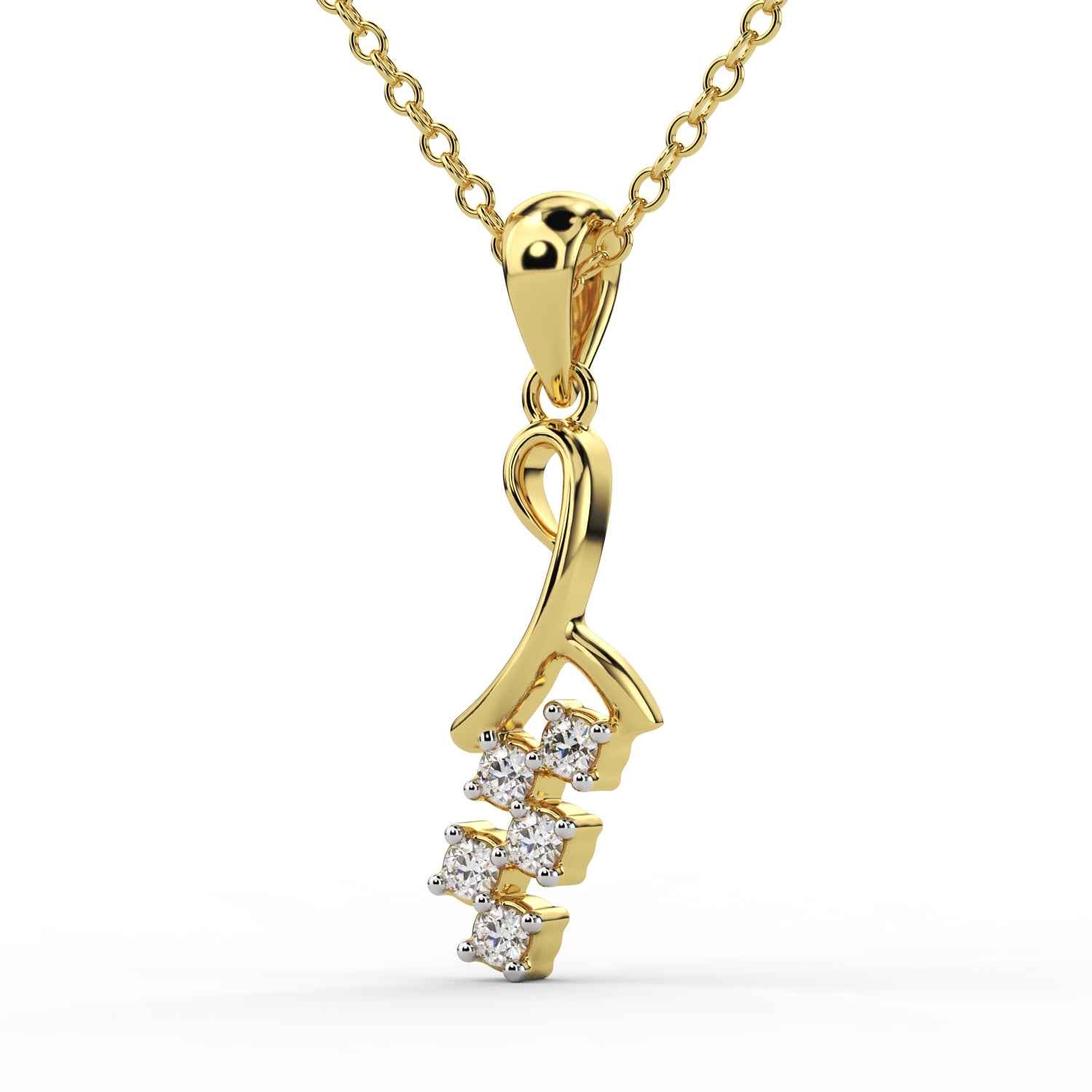 Elegant gold diamond pendant necklace with curved vertical drop