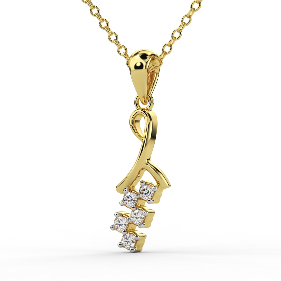 Elegant gold diamond pendant necklace with curved vertical drop
