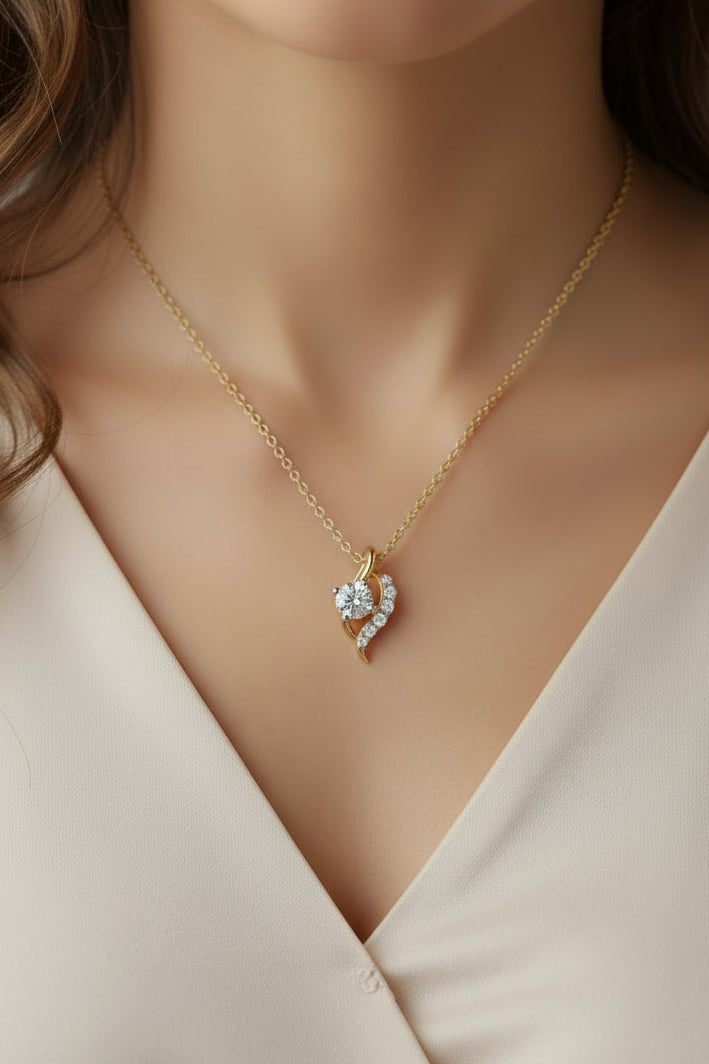 Elegant Wave Diamond Pendant Necklace