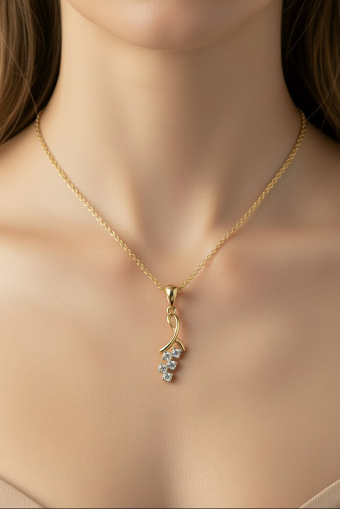 Curved Diamond Pendant with Chain