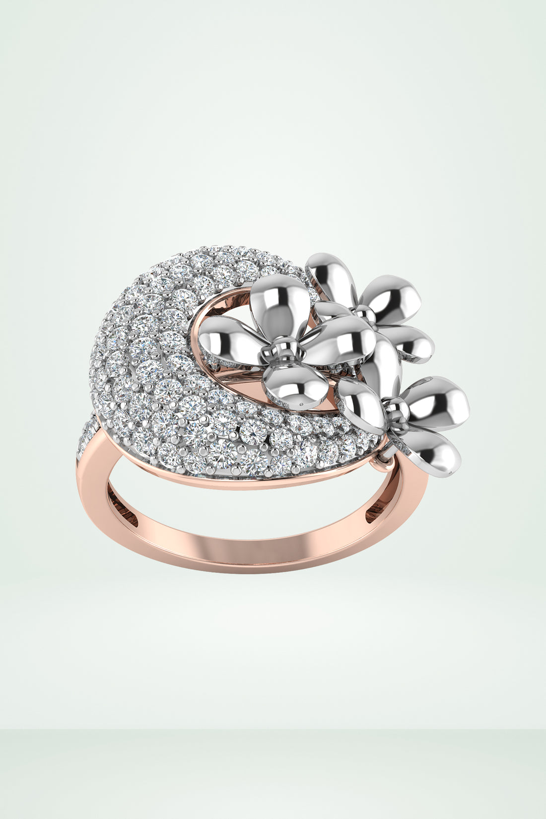 Diamond Dome With Floral Cluster Ring