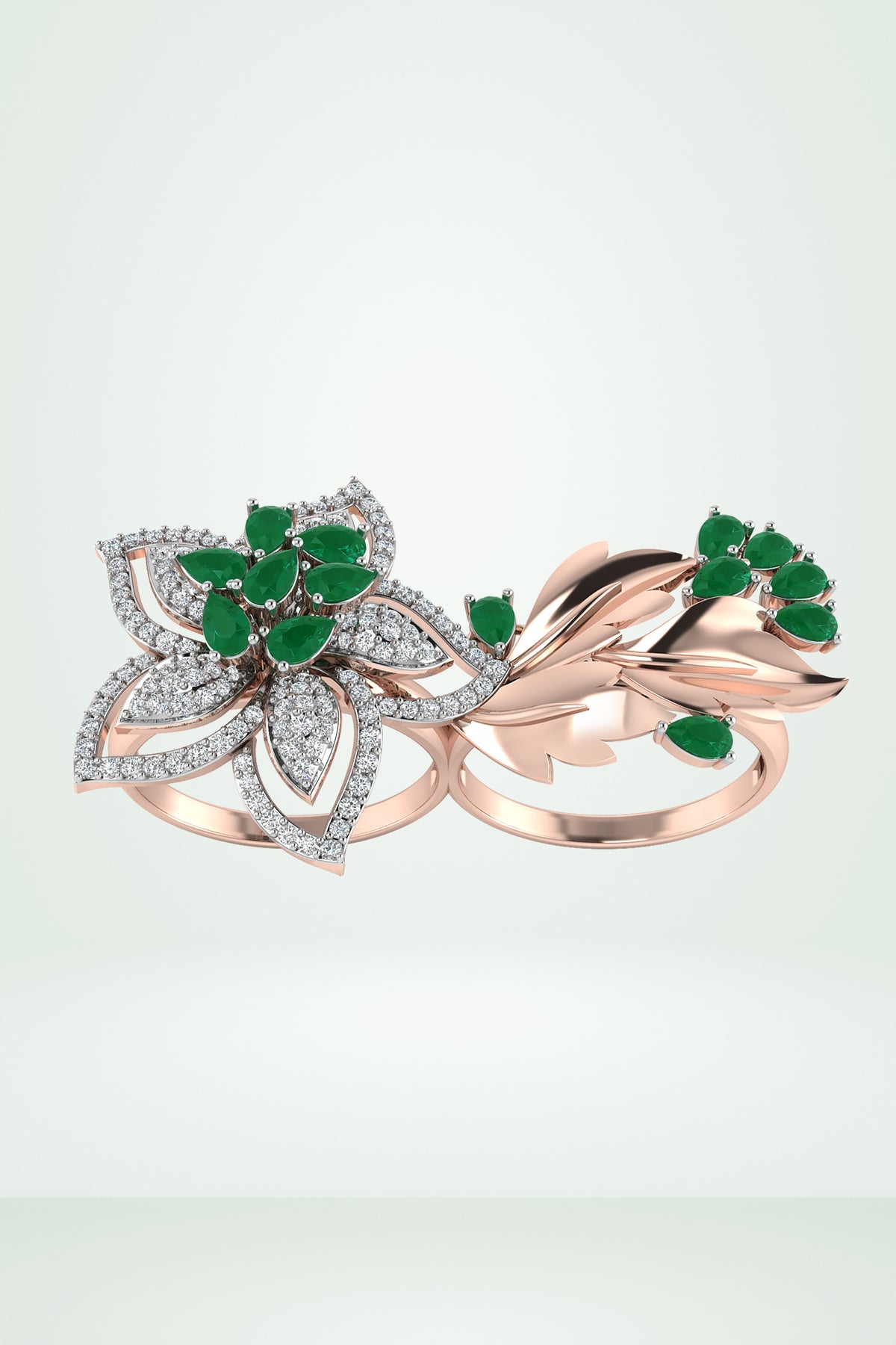 Dual Finger Floral Diamond Ring