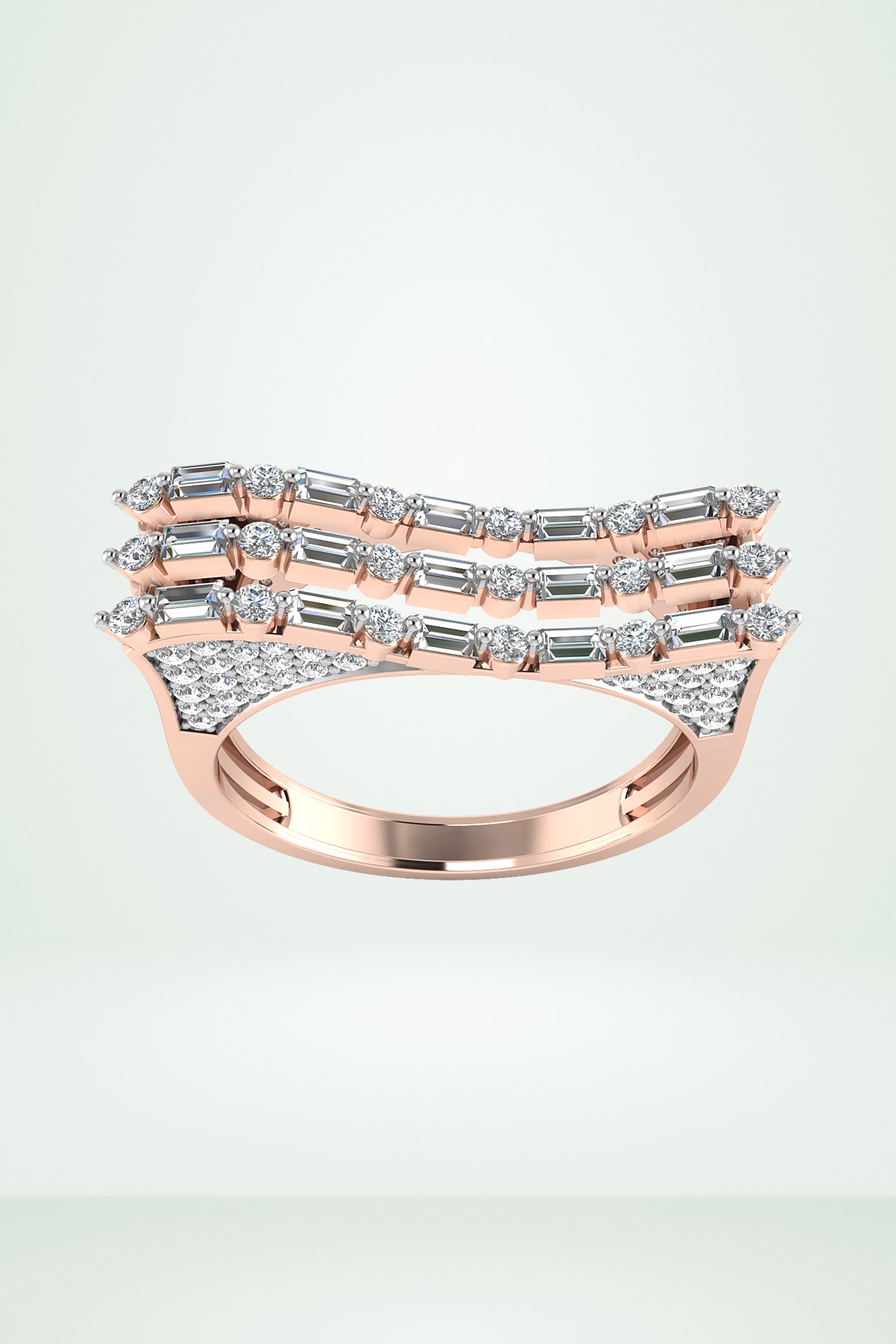 Four Row Pave Baguette Diamond Ring