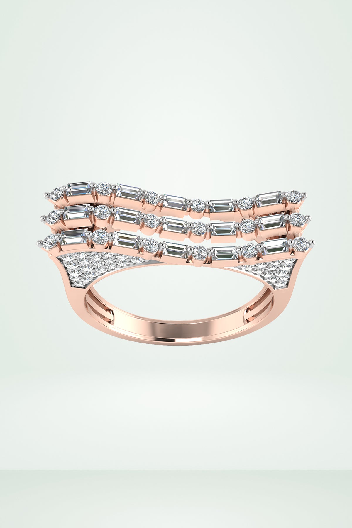 Four Row Pave Baguette Diamond Ring