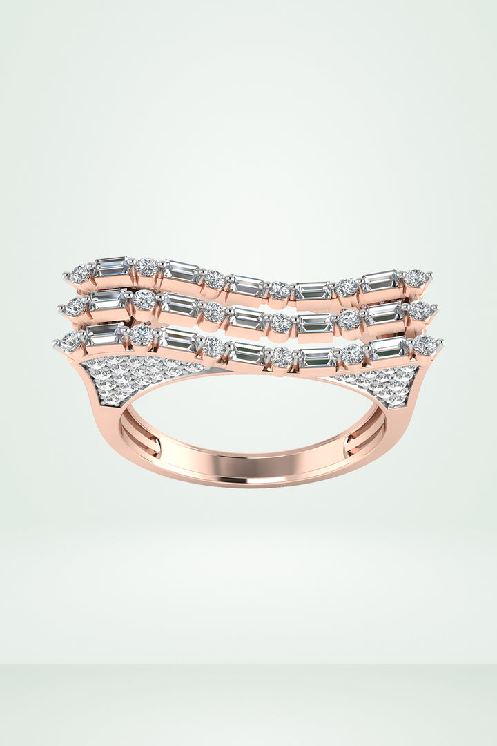 Four Row Pave Baguette Diamond Ring