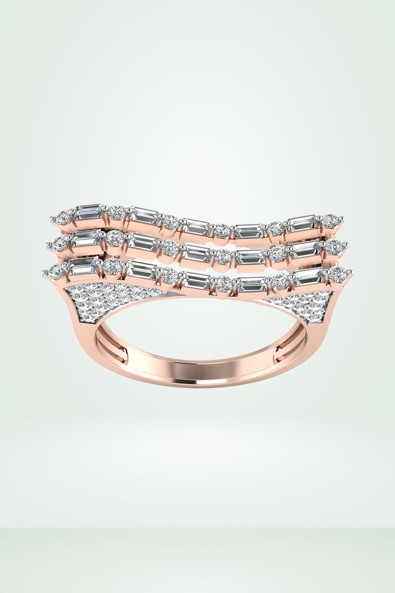 Four Row Pave Baguette Diamond Ring