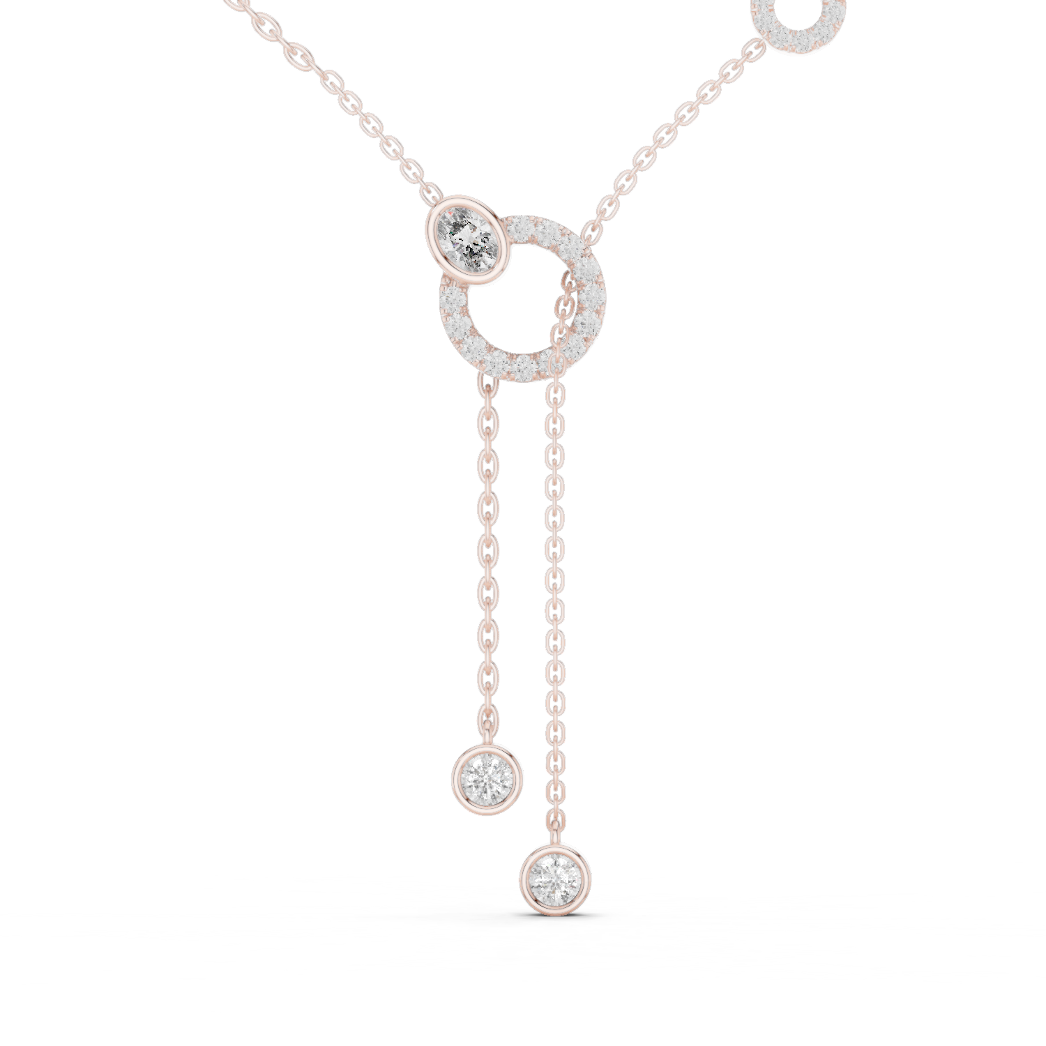 Pave Circle & Solitaire Drop Lariat Necklace