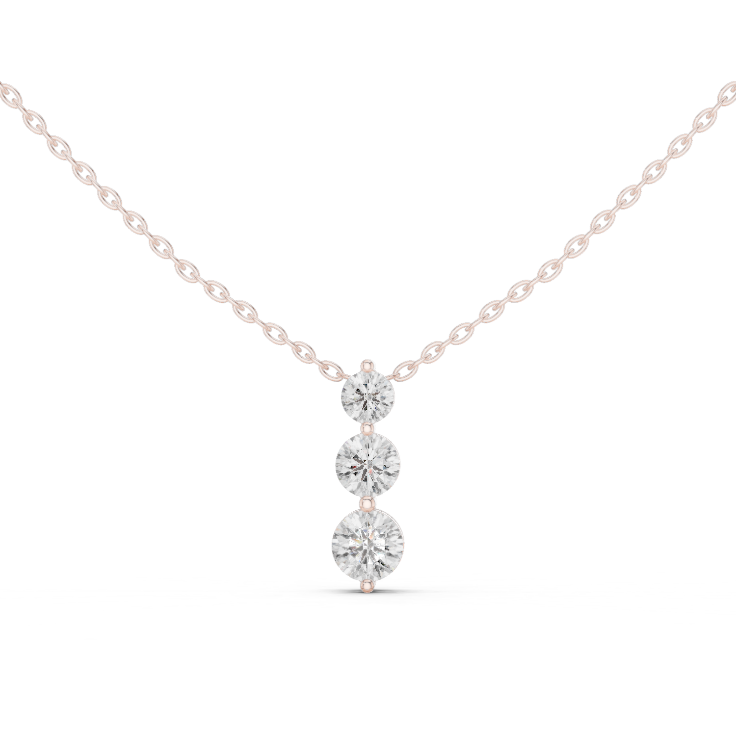 Three Stone Round Vertical Drop Necklace