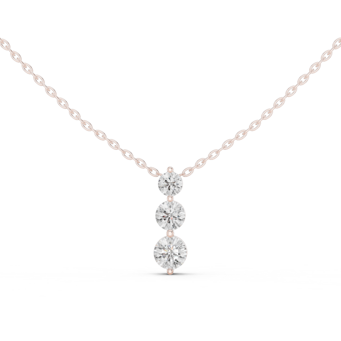 Three Stone Round Vertical Drop Necklace