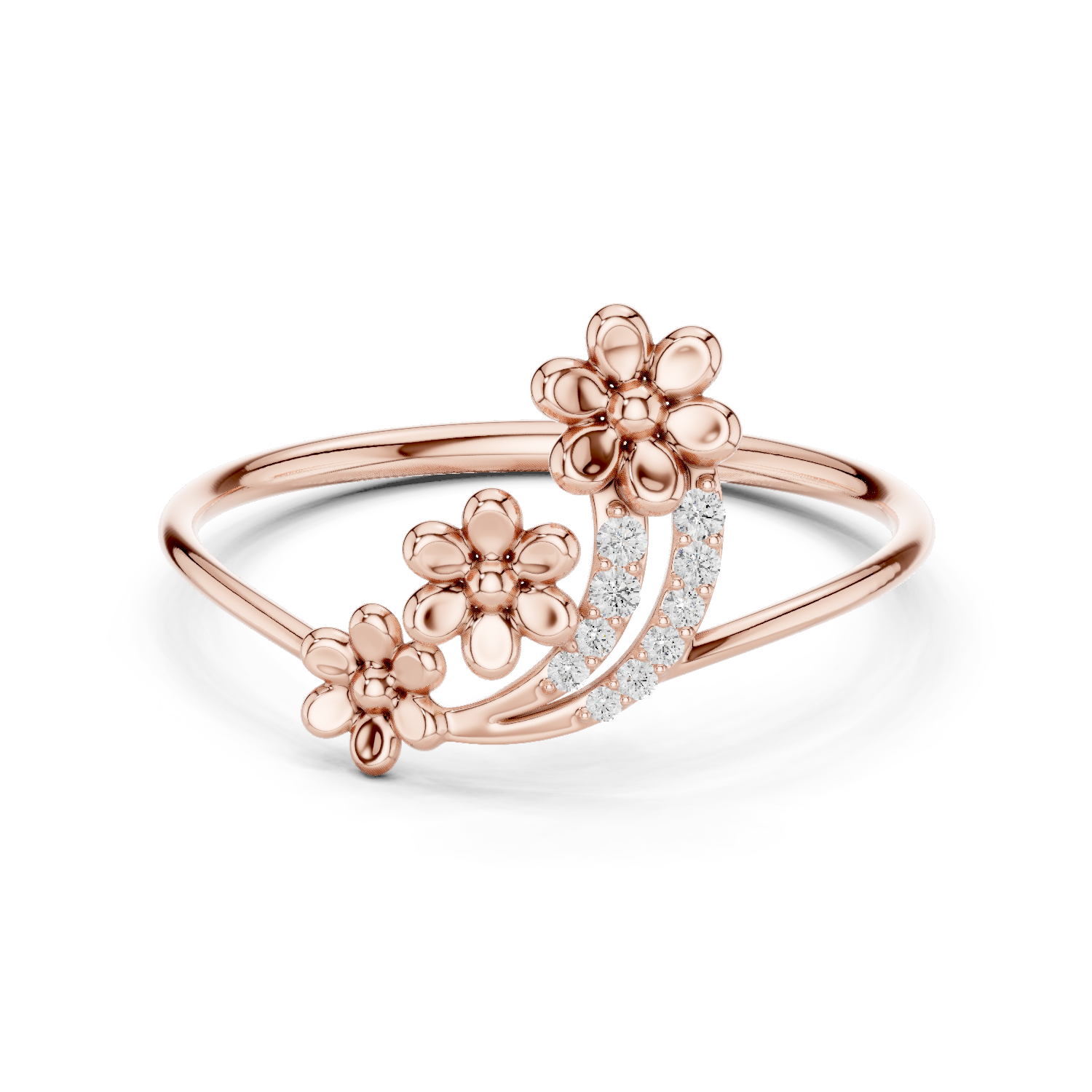 Three Flower Diamond Ring