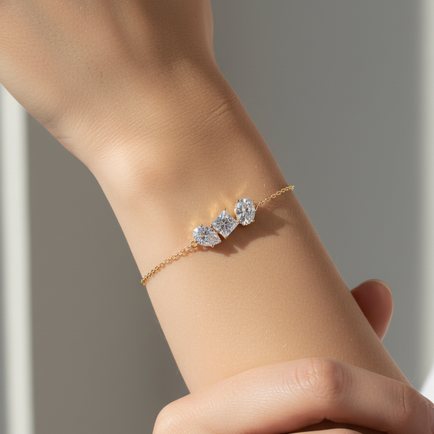 Three-Stone Diamond Chain Bracelet