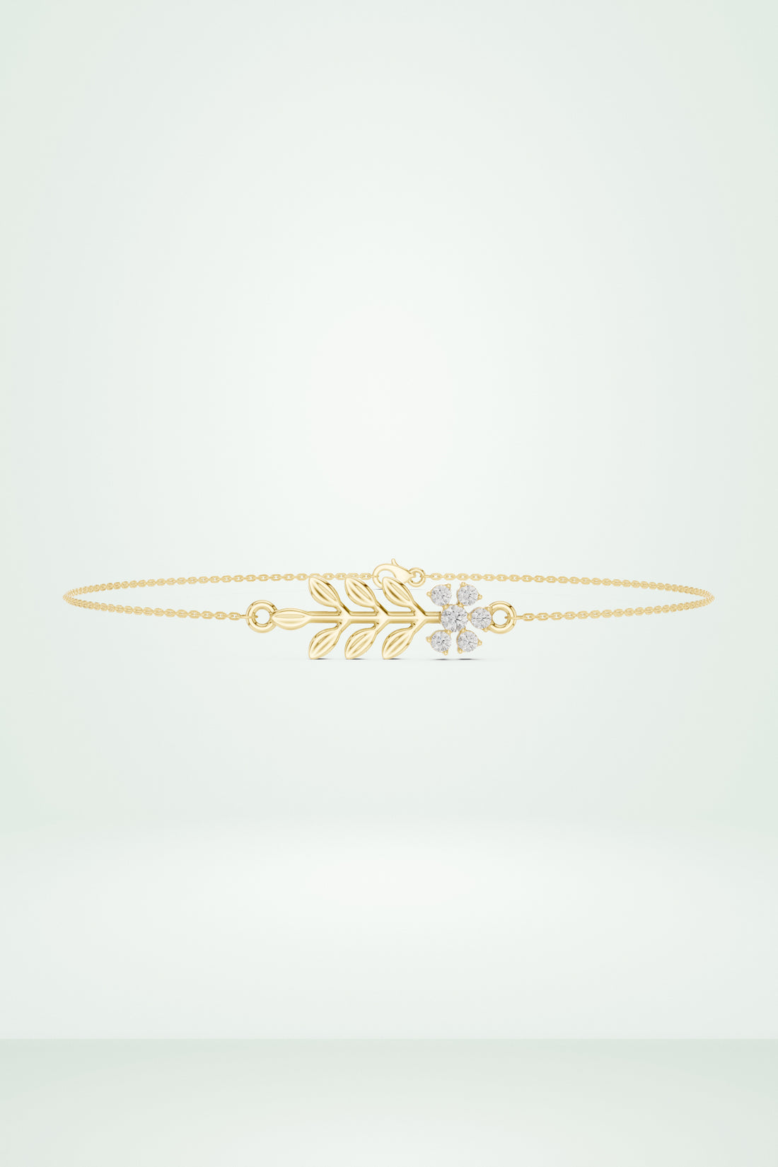 Delicate Diamond Flower & Leaf Bracelet