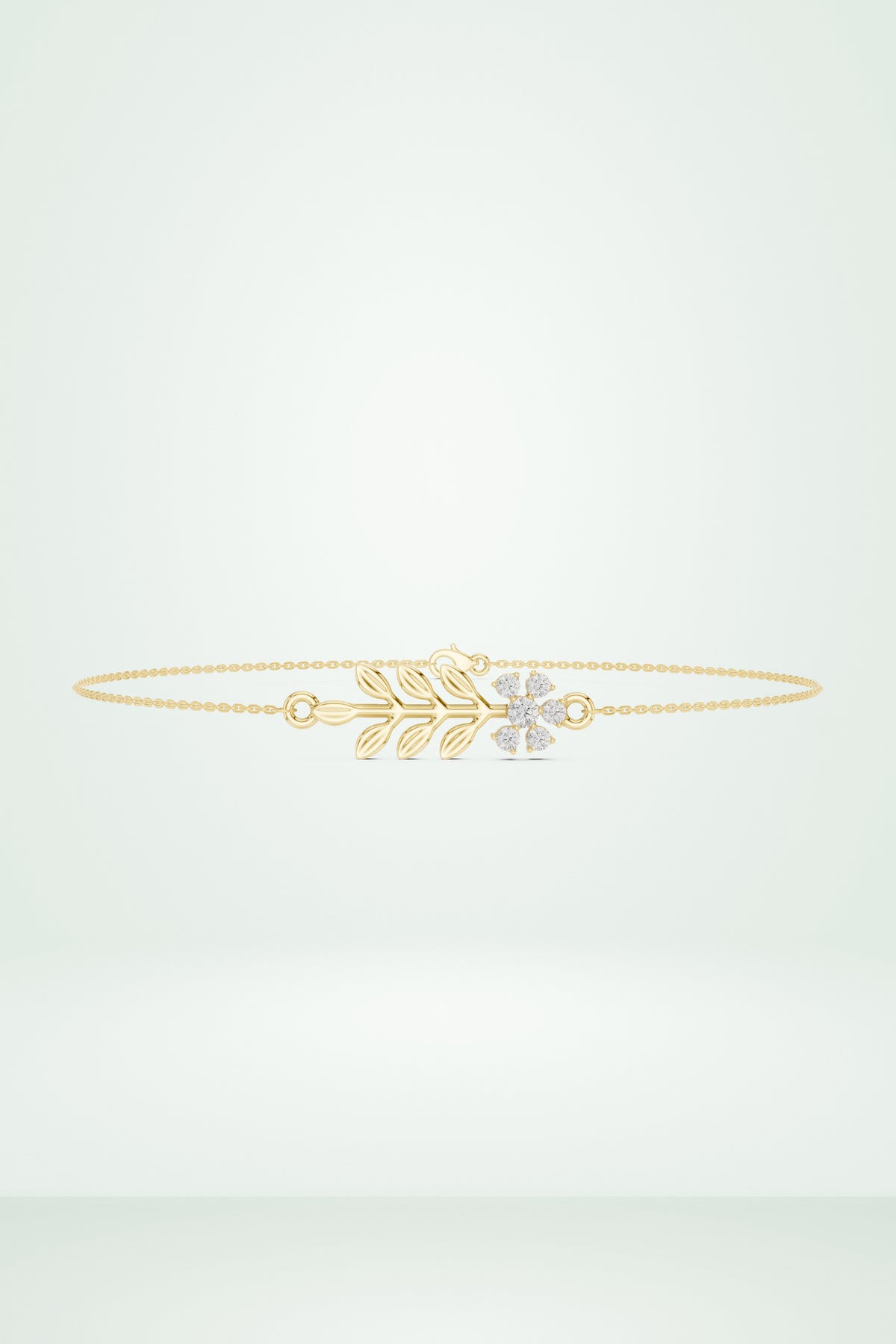 Delicate Diamond Flower & Leaf Bracelet